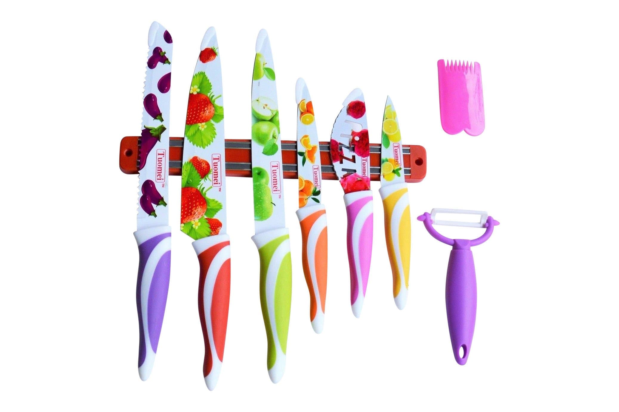 9-piece Kitchen Knife Set with Magnetic Bar, Multicolor