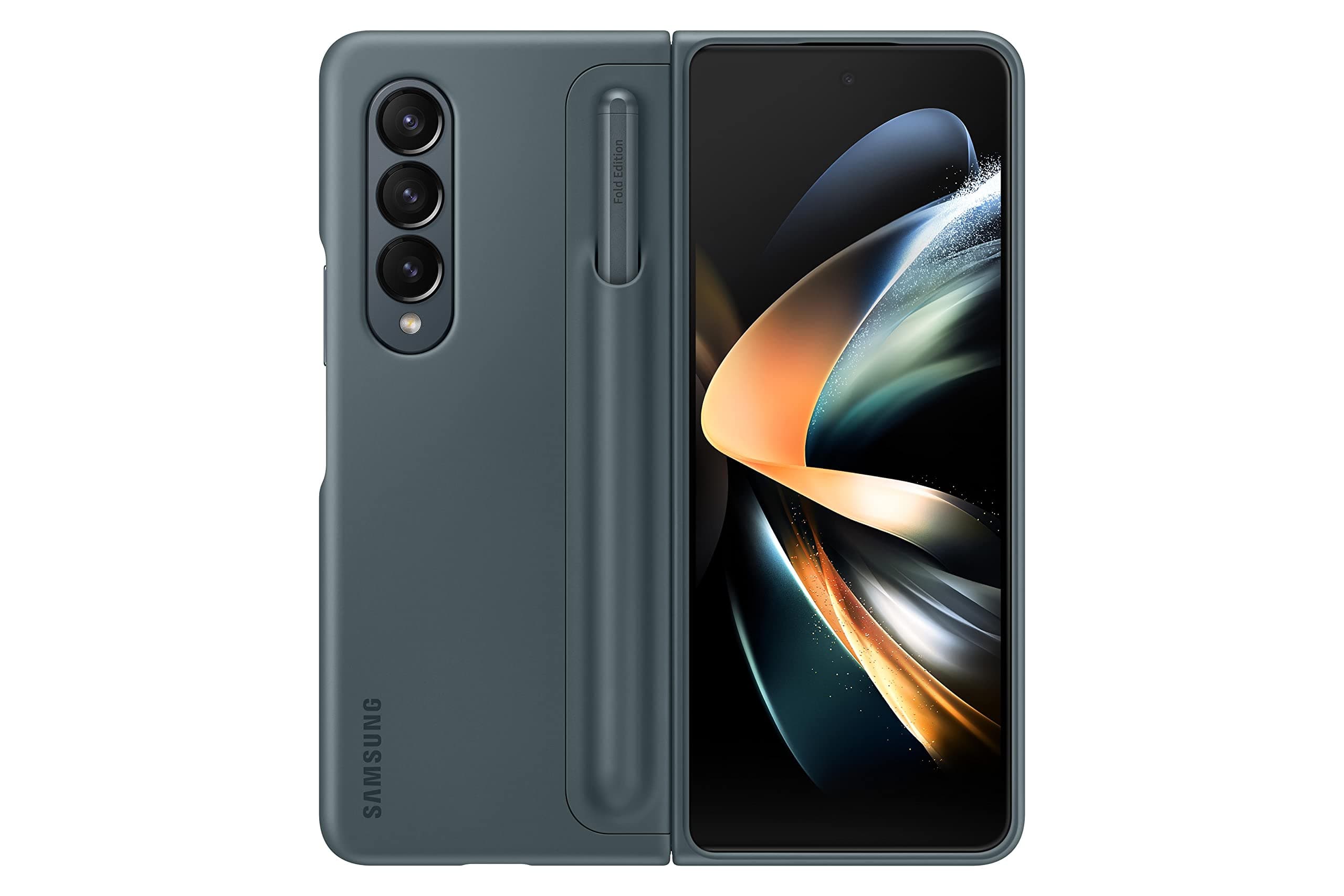 Samsung Galaxy Z Fold4 Plastic Standing Cover with S Pen and S Pen Holder, Protective Phone Case with Kickstand for Hands Free Viewing, US Version, Gray Green