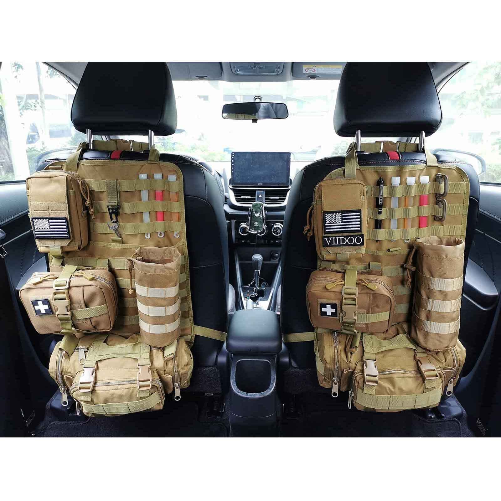 Molle Tactical Seat Back Organizer Panel with Pouches, Universal Fit For Vehicle Car, Khaki