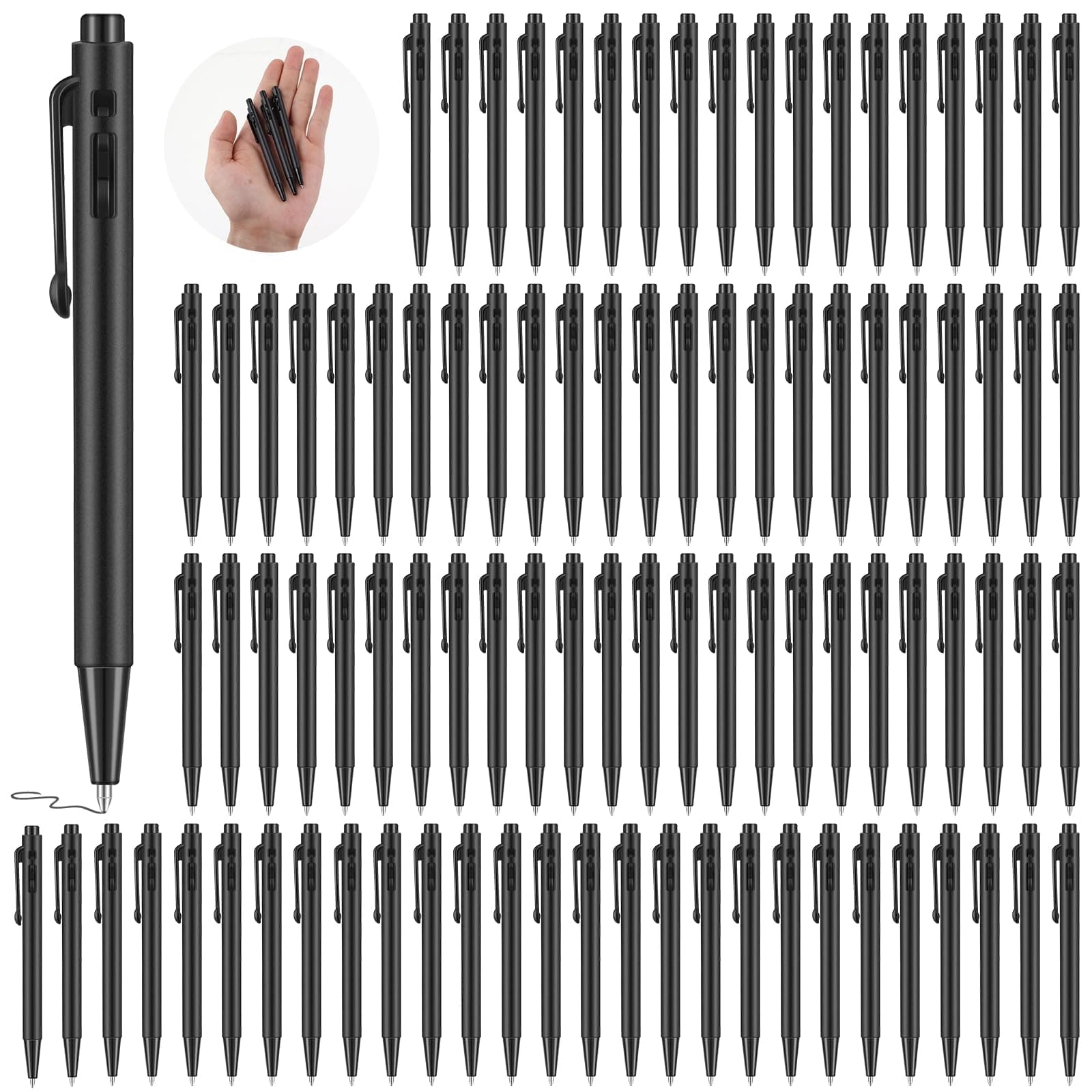 DIMEGON 100 Pcs 4'' Mini Retractable Ballpoint Pens, 0.7 mm Fine Point With Clip, Tiny Ink Black for Pocket Notebook Office