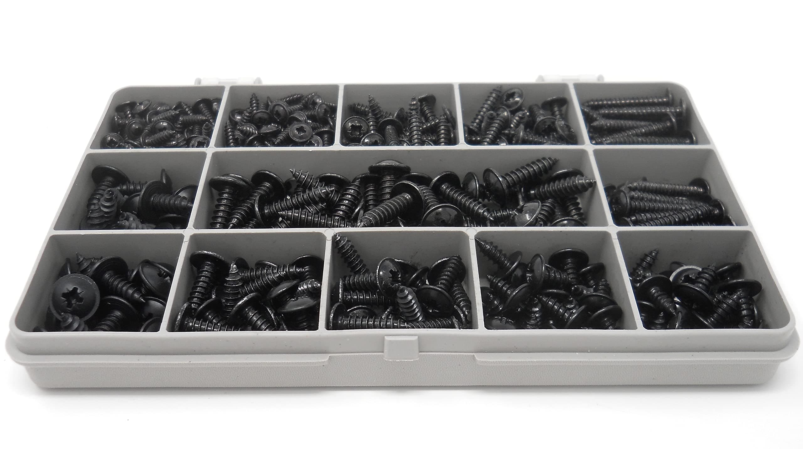 340 Assorted Black Flange Posi Self Tapping/Trim Screw | BS4174 | No.4, No.6, No.8 and No.10 | Black Oxide Plated Steel