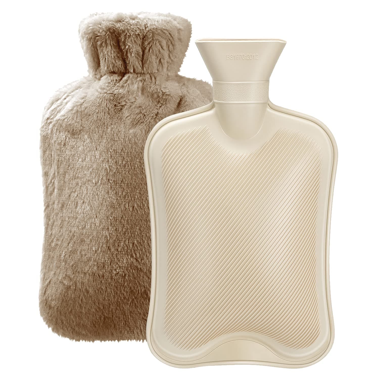 Hot Water Bottle with Soft Cover (2 Liter) Classic Rubber Hot Water Bag for Cramps, Neck