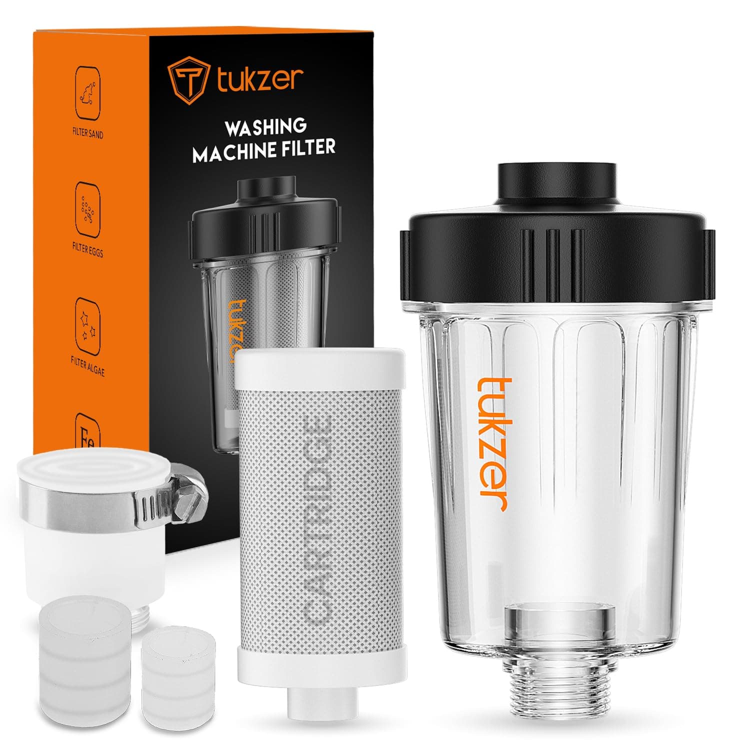 Tukzer Washing Machine Filter, Hard Water Softener for Shower Head,Gyser, Dishwasher| Multi-Layered Activated Carbon, Advanced Filtration Removes Chlorine Chemicals Sediments,Sand,Eggs, Algae, Rust, 5