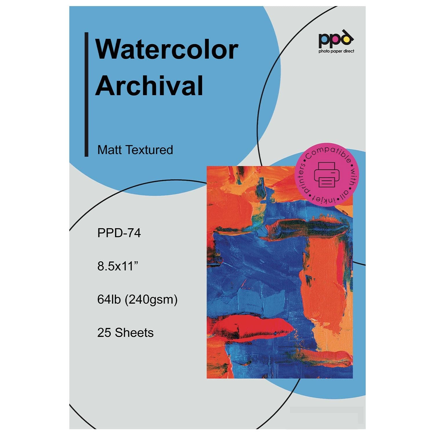 Watercolor Printer & Printable Fine Art Paper for Inkjet Printer, Textured Giclee Archival Acid Free Paper 8.5 x 11, Professional Grade, Heavyweight 240 gsm/64 lb (25 Sheets)`