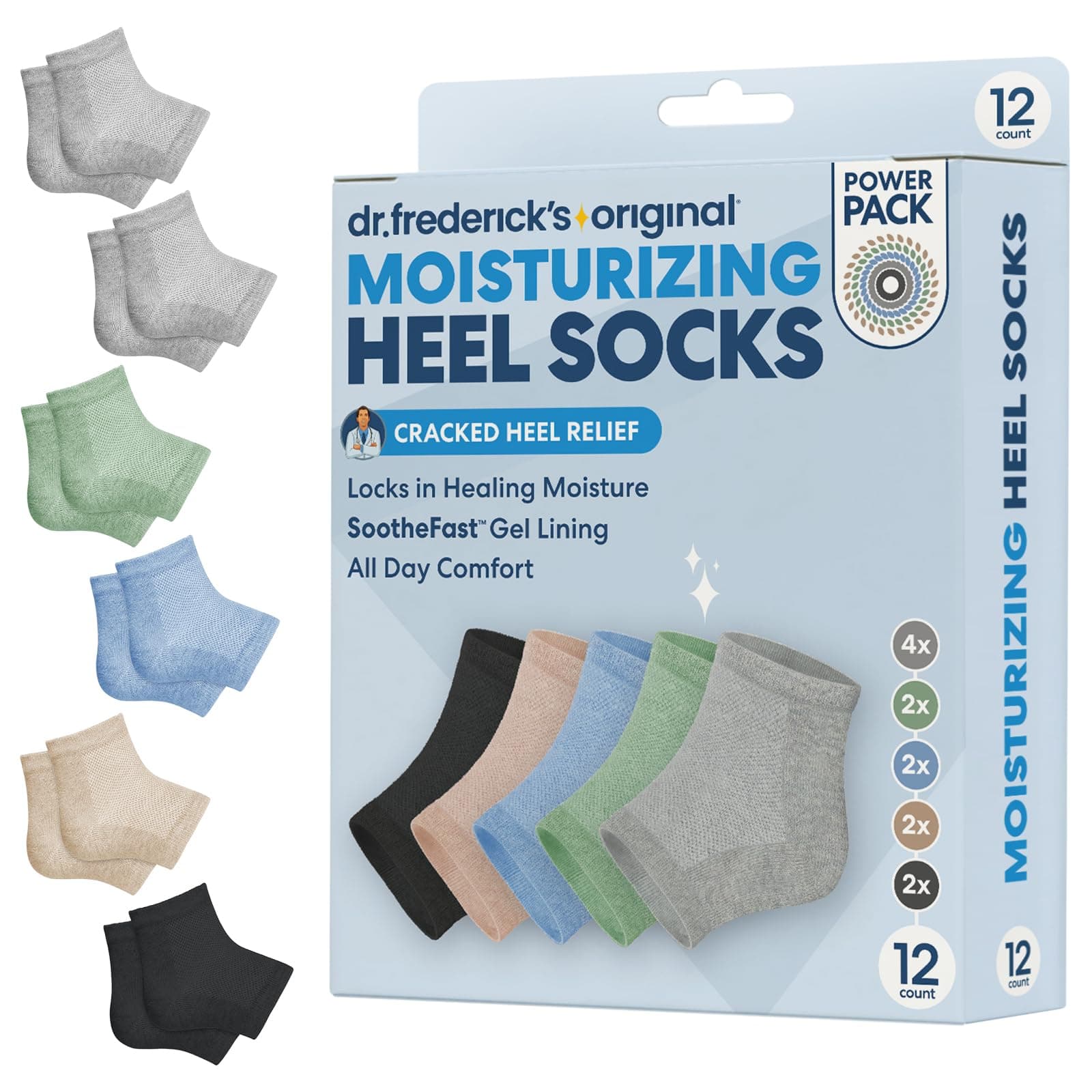Dr. Frederick's Original Moisturizing Heel Socks for Dry Cracked Heels Treatment - 6 Pairs - Infused with Naturally Nourishing Oils and Butters - Self Care Gifts for Women & Men - Power Pack