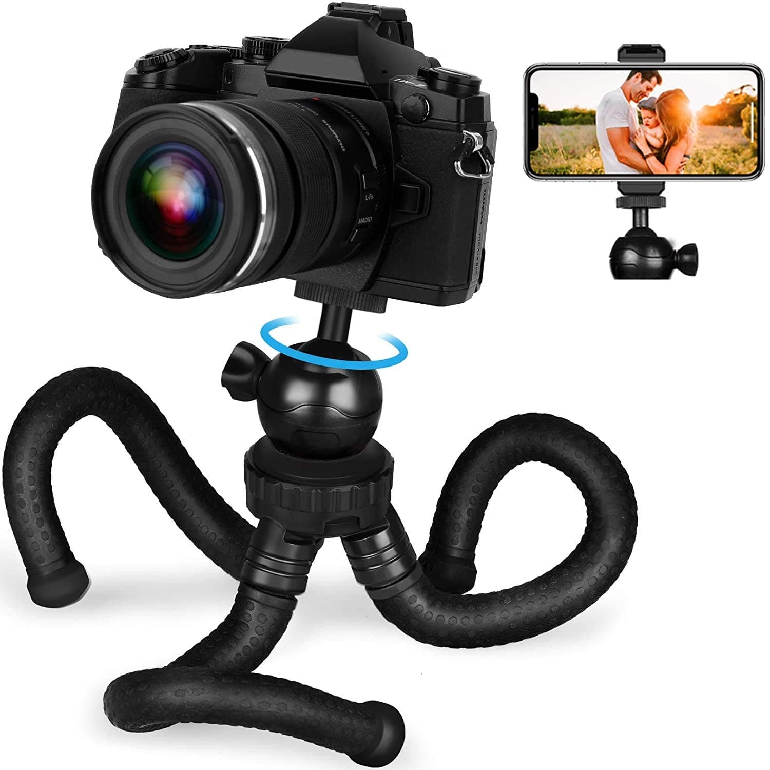 Adofys Flexible Gorillapod Tripod with 360° Rotating Ball Head Tripod for All DSLR Cameras(Max Load 1.5 kgs) & Mobile Phones + Free Heavy Duty Mobile Holder