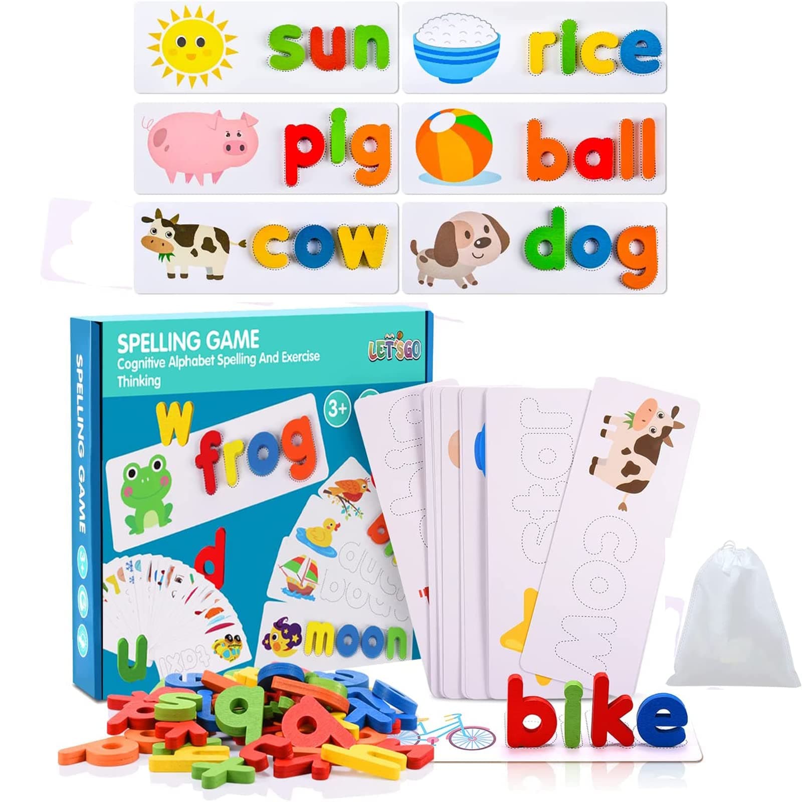 Spelling Games for 1 2 3 Year Olds, Alphabet Flash Cards Toys for 1-6 Year Old Girls Educational Toys for 2+ Year Olds Boys Kids Toys Age 2 3 4 5 6 Learning Games Spelling Words Matching Letter