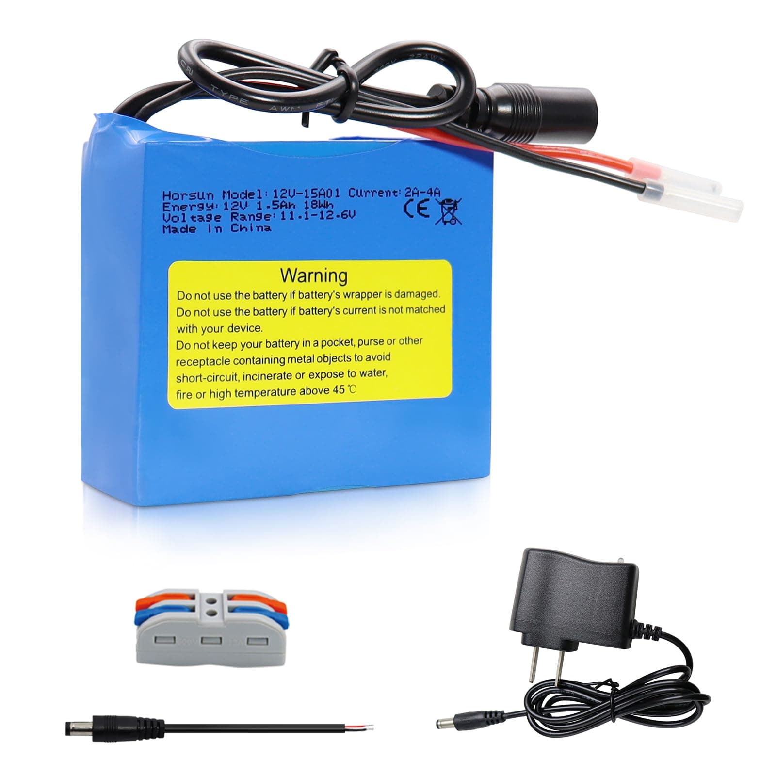 12V 1500mAh Rechargeable Li-ion Battery, Bare Leads Wire Replacement Battery Pack with 12V Charger for 12V Devices RC Car, Boat, Robot, DIY, LED Light Strip, CCTV Camera