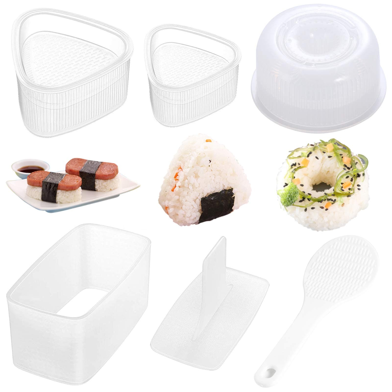 4 Pack Sushi Maker Kit, Non Stick Musubi Maker Onigiri Triangle Sushi Press (Large & Small), Donut Rice Shaper Mold DIY Tool