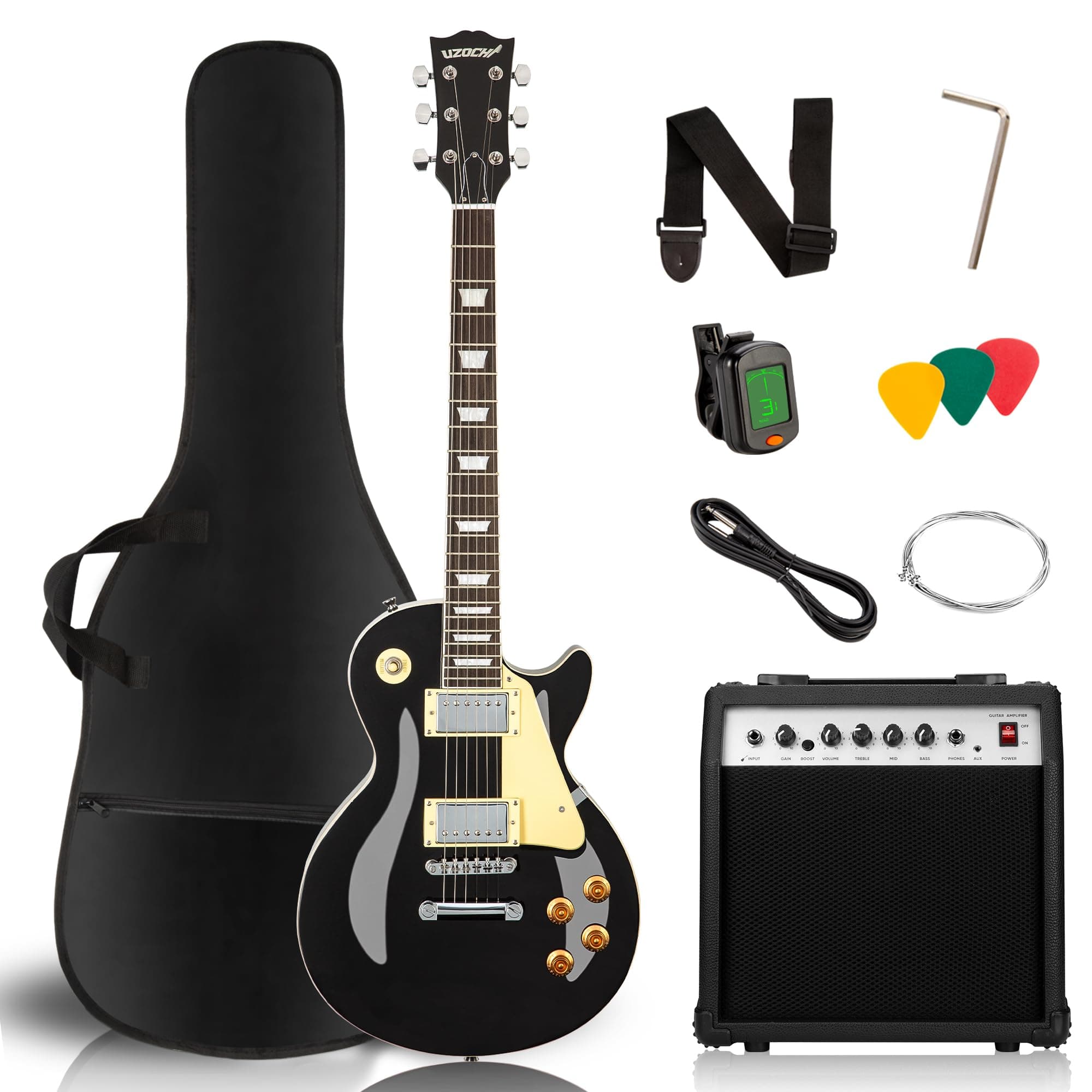 LP Electric Guitar Beginner Kit with 20W Amp & All Starter Accessories, Solid Body, Mahogany Wood