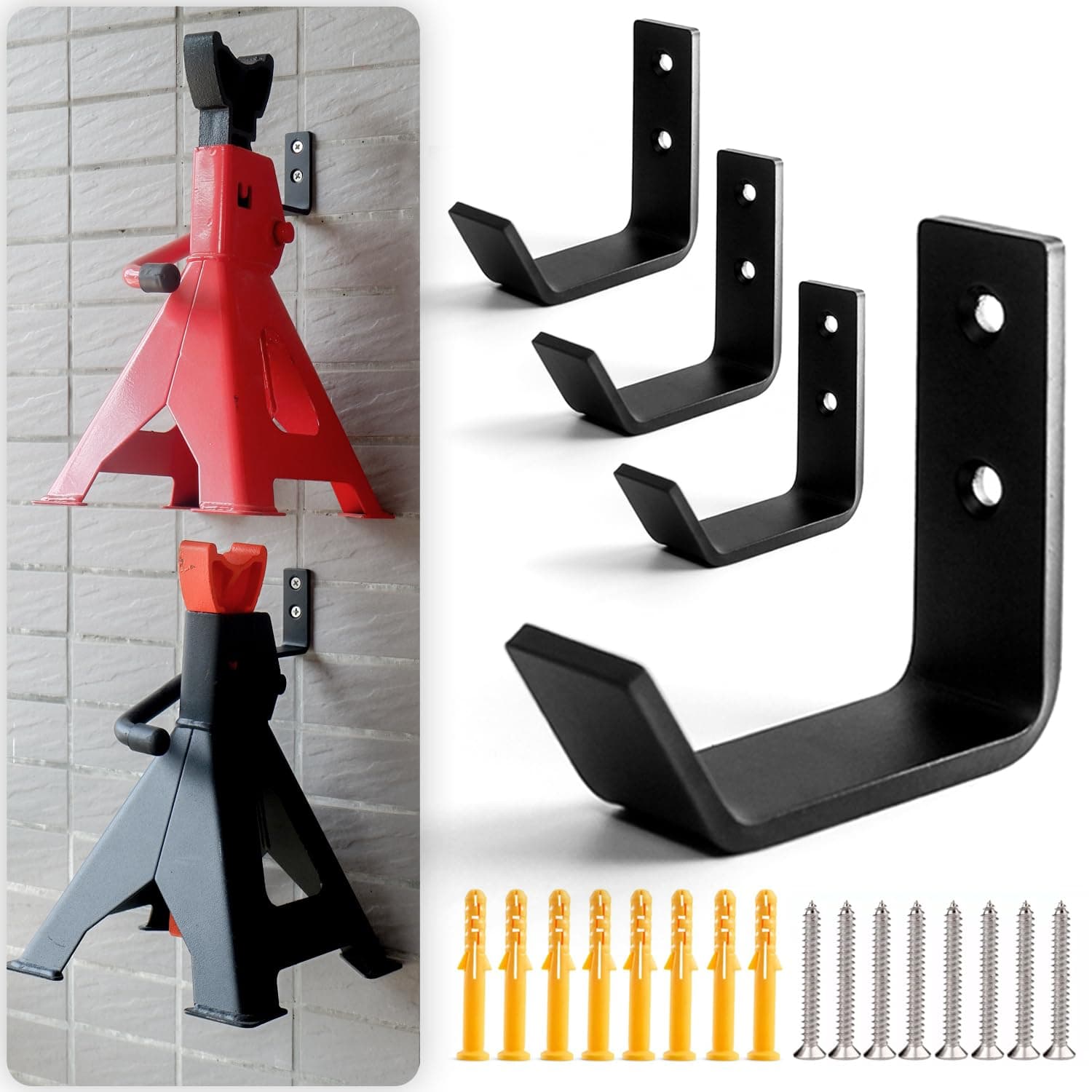 4 Packs Jack Stands Wall Mount Organizer, Heavy Duty Stainless Steel Holder Hook Fits 2 & 3 & 4 & 6 Ton Jack Stands