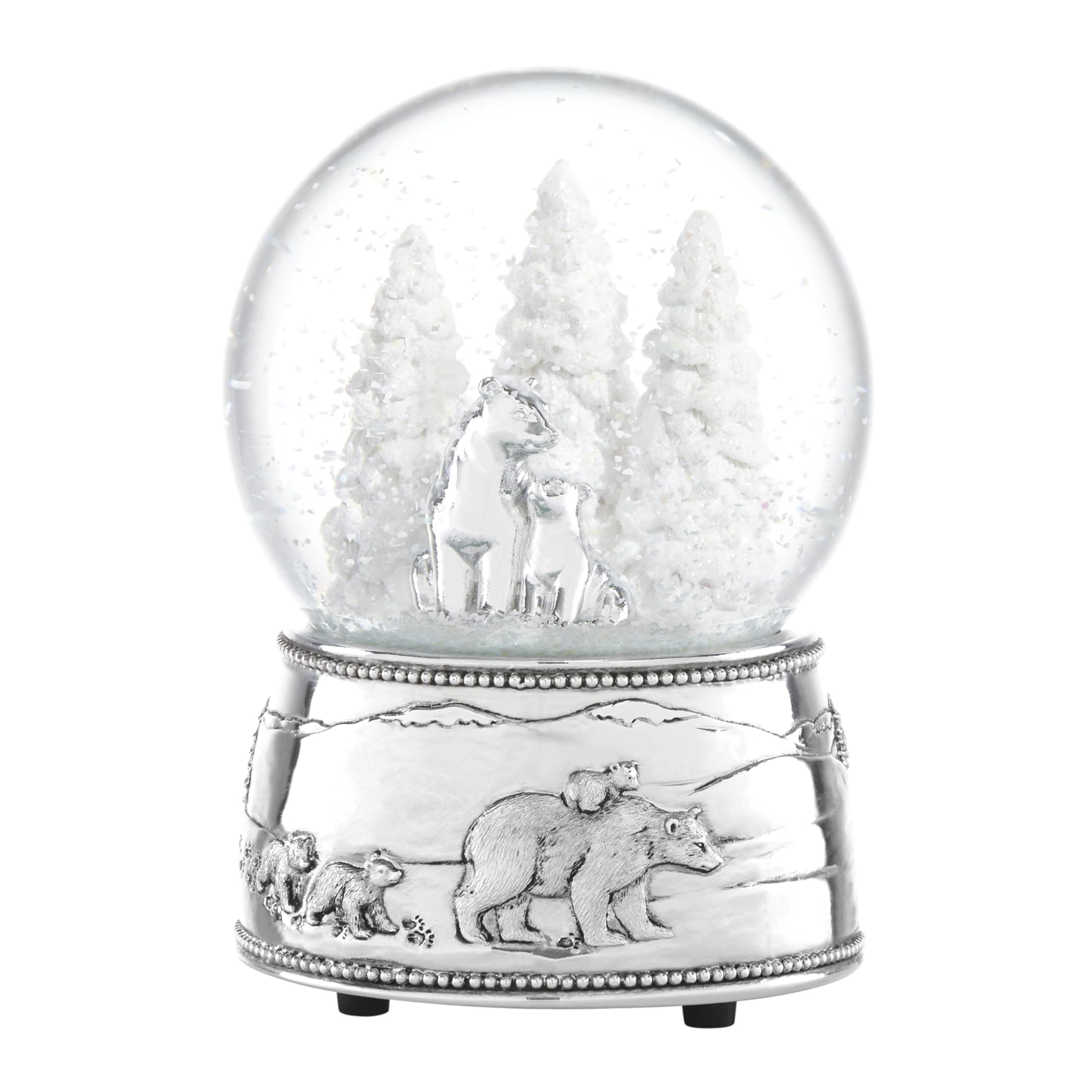 Reed And Barton Snow Globe, North Pole Bound Polar Bears Musical Snow Globe, Made From Resin & Glass, Silver-Plated Polar Bear, Plays Jingle Bell, Winter Decor, Christmas Decorations (Silver, 1 Piece)