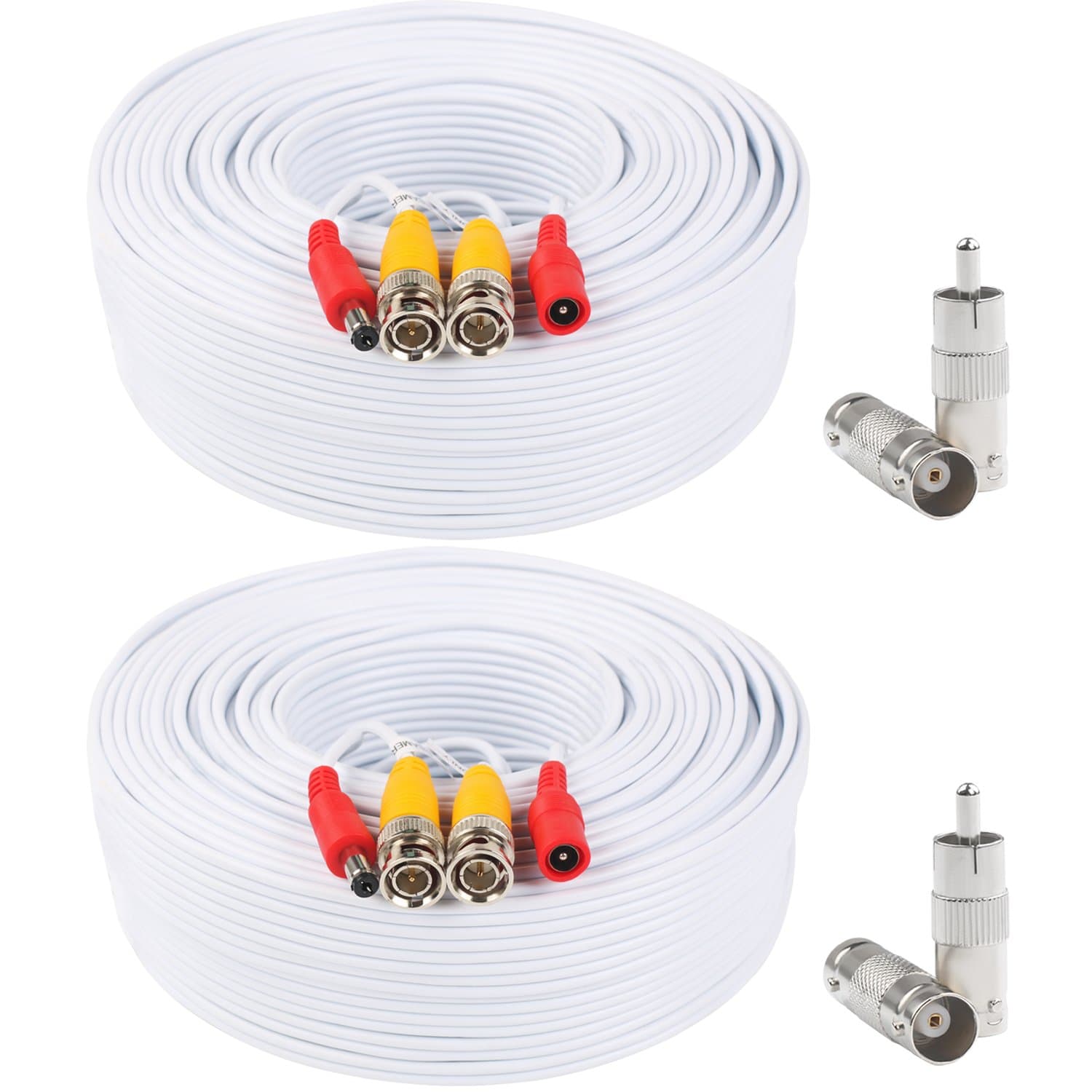Postta BNC Video Power Cable (2 Pack 100 Feet) Video Security Camera Cable Wire with Four Connectors for CCTV DVR Surveillance System