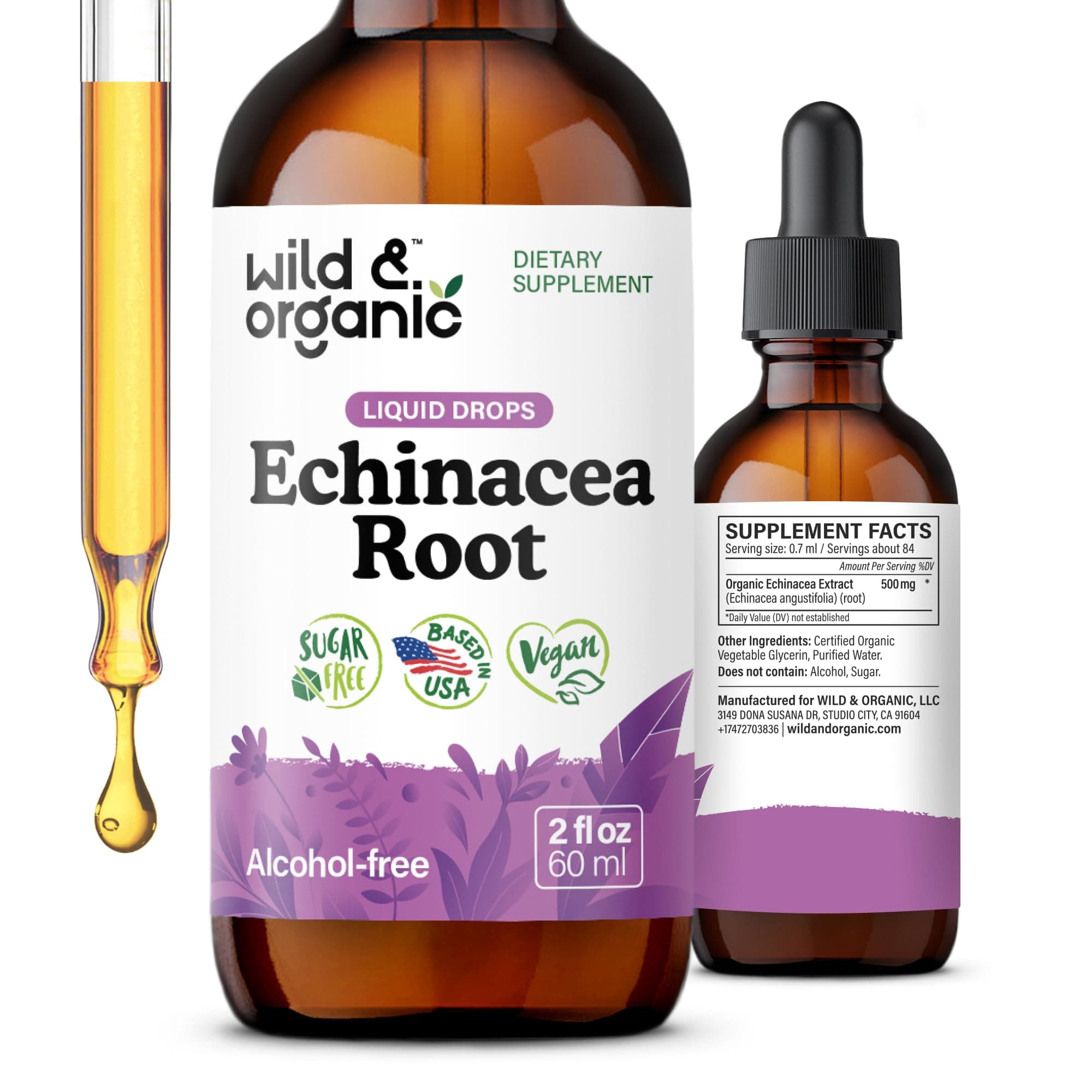 Echinacea Tincture - Immune & Lymphatic Drainage Supplements - Liquid Echinacea Herb Drops - Add to Tea - Angustifolia Extract - Vegan, Sugar & Alcohol-Free - 2 fl oz