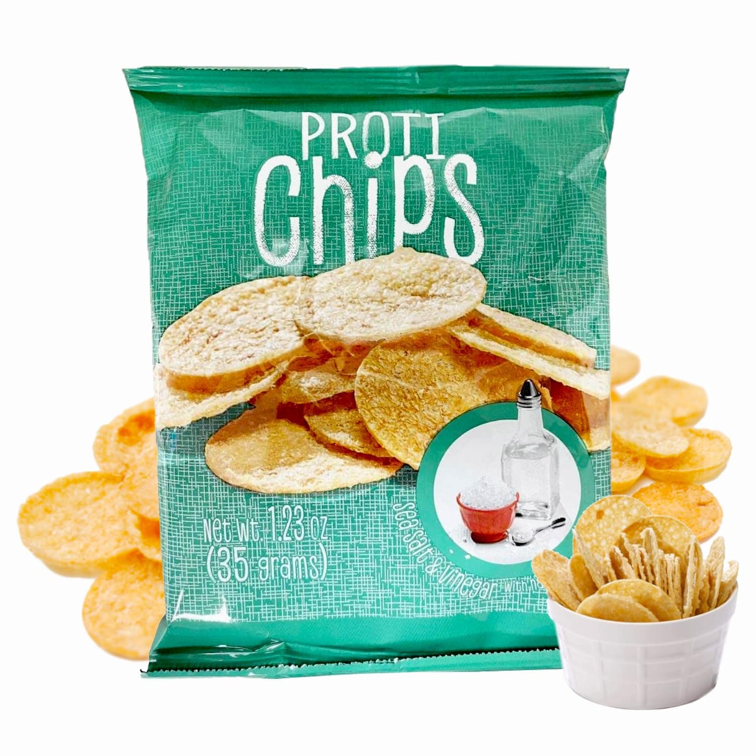 Sea Salt & Vinegar Protein Chips | High Protein 14g, High Fiber | Gluten-Free, Low Calorie, Low Carb Snack | Guilt-Free Healthy Snacks | 7/Bags
