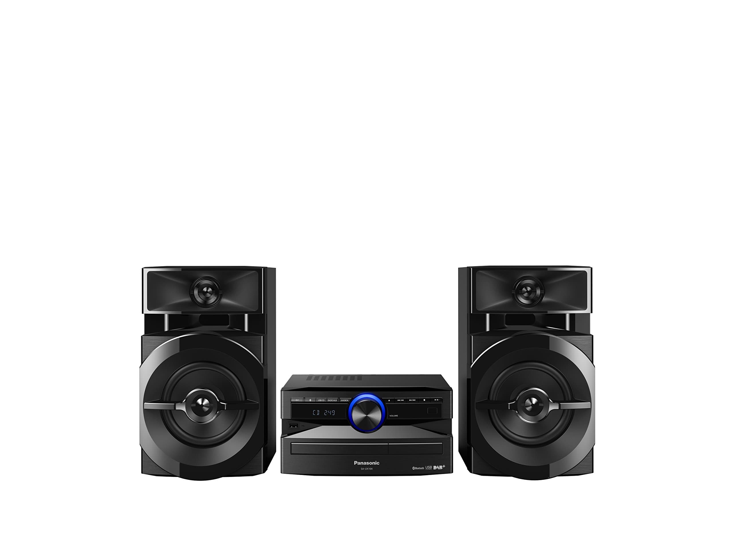 SC-UX104EG-K CD Micro Music (Bluetooth, Tuner (DAB+/FM), USB, AUX-IN, DJ Jukebox, 300 Watt RMS) Black