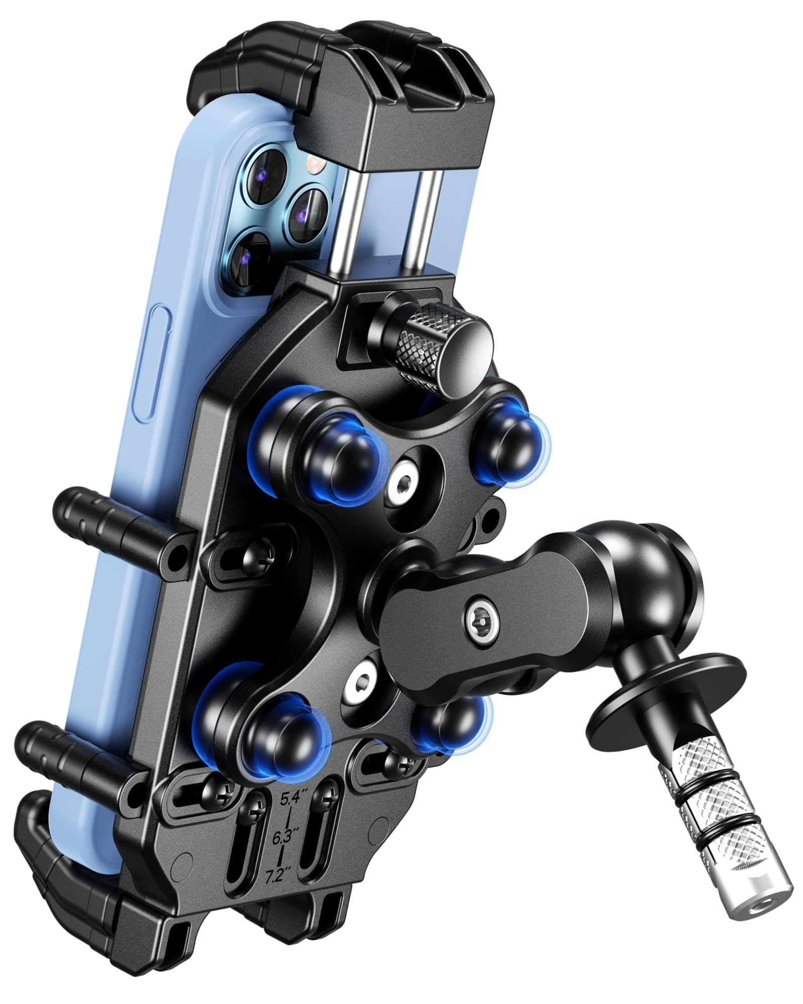 Anti-Theft Motorcycle Fork Stem Phone Mount Holder with Vibration Dampener & High-Speed Secure Lock, Heavy Duty, Adjustable Size, Big Phone Friendly, Fit for 5.4-7.2'' Cellphone