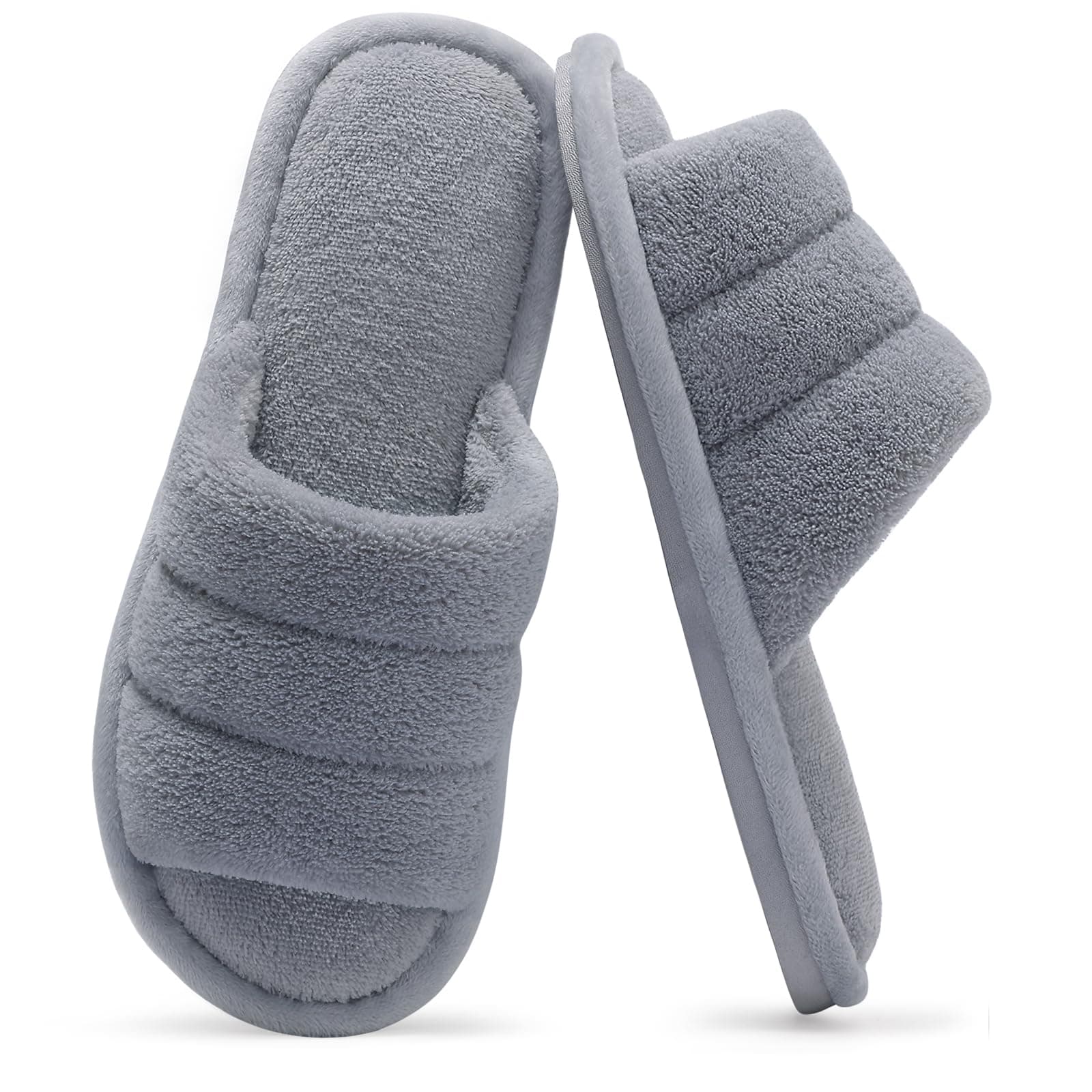 shevalues Terry Cloth Open Toe Slippers for Women Memory Foam Slip On House Slippers