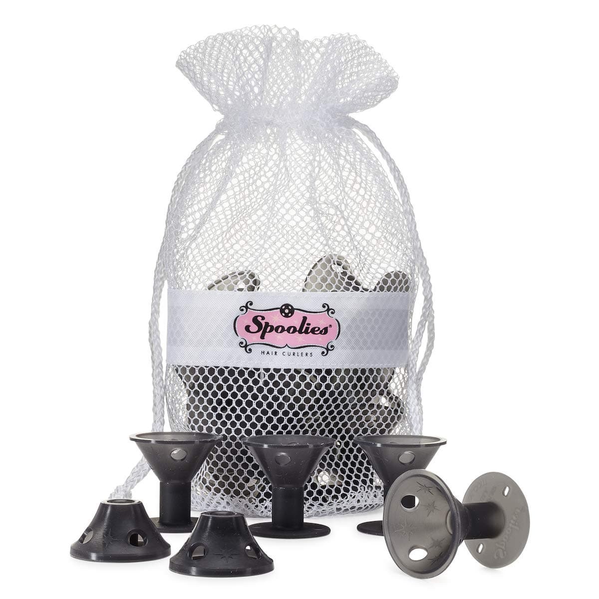 Original Hair Curlers, Heatless Silicone Rollers with Mesh Bag Gift for Natural Hair, Hair Extension plus Wigs, Made in USA, 15 Jumbo Size (Shadow Black)