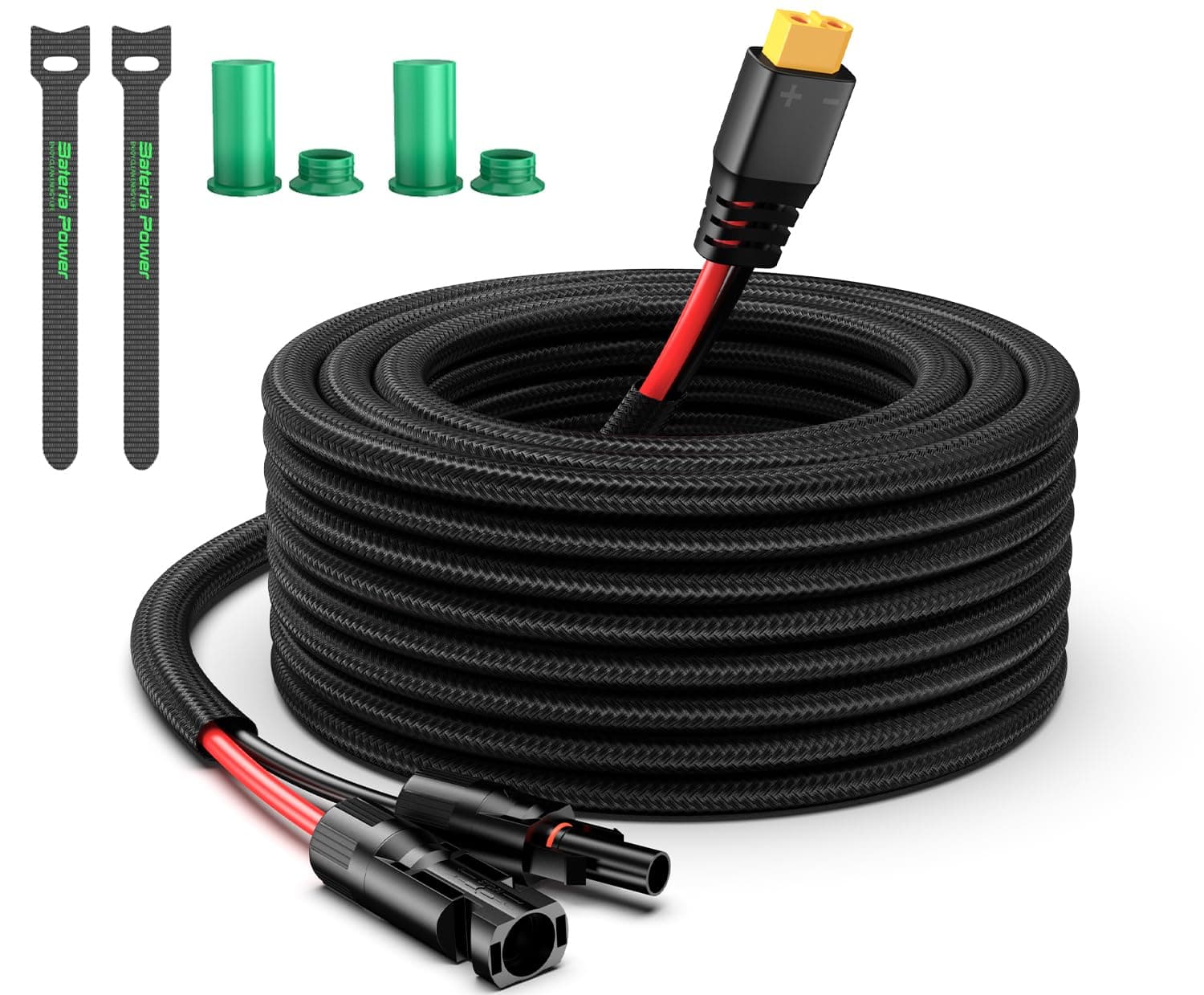 Bateria Power Solar to XT60 Charge Extension Cable with Solar Connectors Caps,Solar Connector to XT60 Adapter Cable for Solar Panel to Battery RV Power Station Solar Generator(12AWG 3.3Ft)