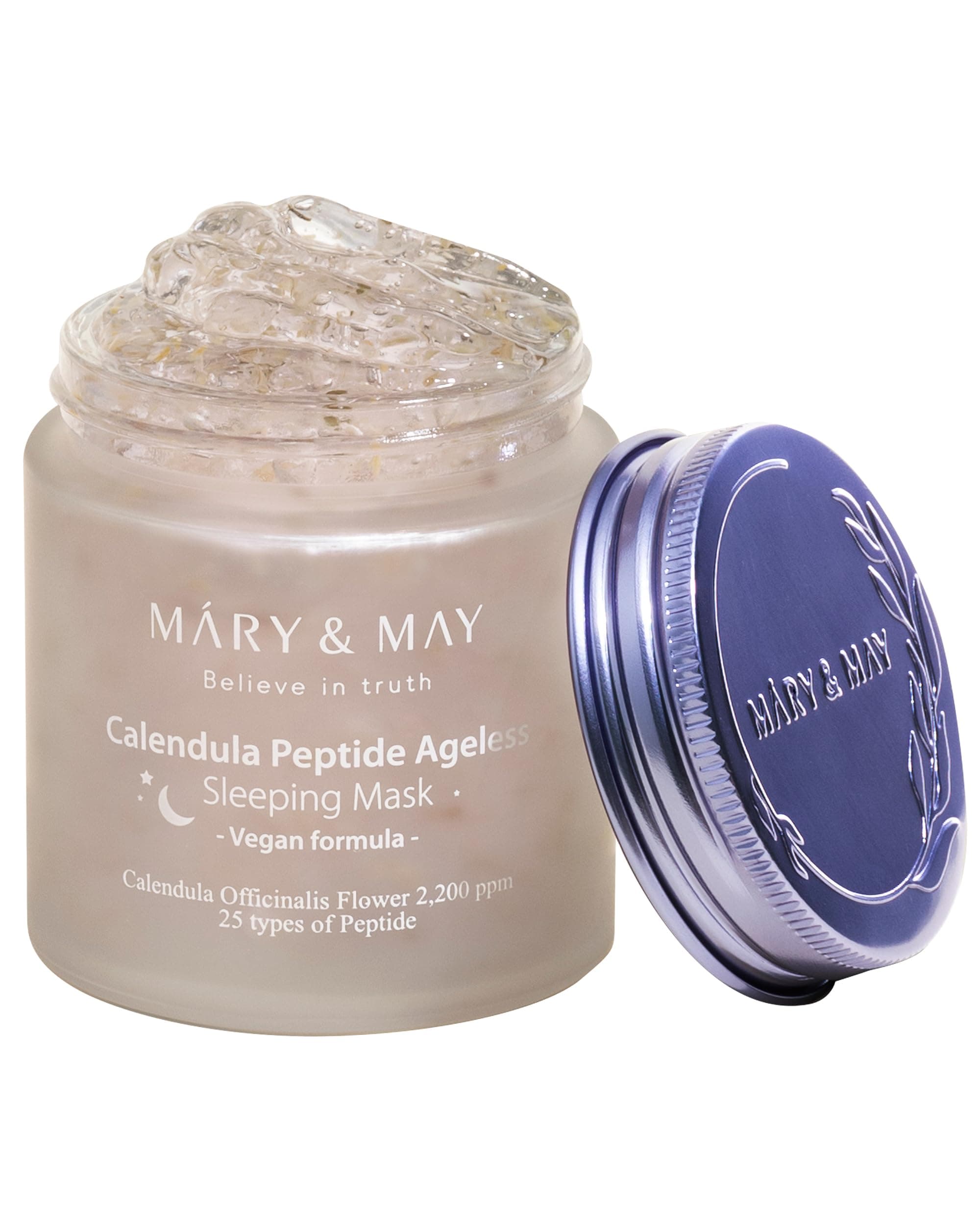 Mary&May Vegan Calendula Peptide Ageless Sleeping Mask - Overnight Hydration Face Gel Mask Korean Facial Mask - Soothing Acne, and Anti-Aging with Ceramide, Hyaluronic Acid, Cica, 110g