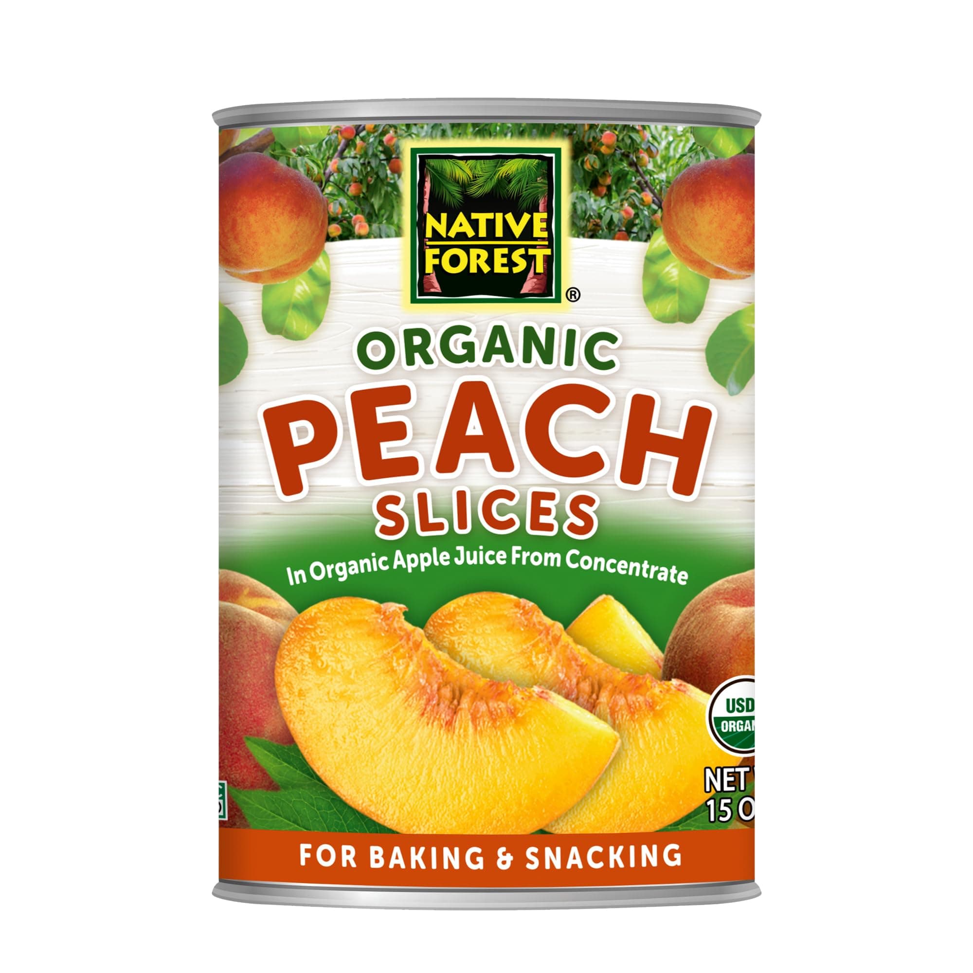 Native Forest Organic Peach Slices - Organic Peaches, Canned Peaches in Natural Juice, Sliced Peaches, Peaches Canned Fruit - 15 Ounce (Pack of 6)