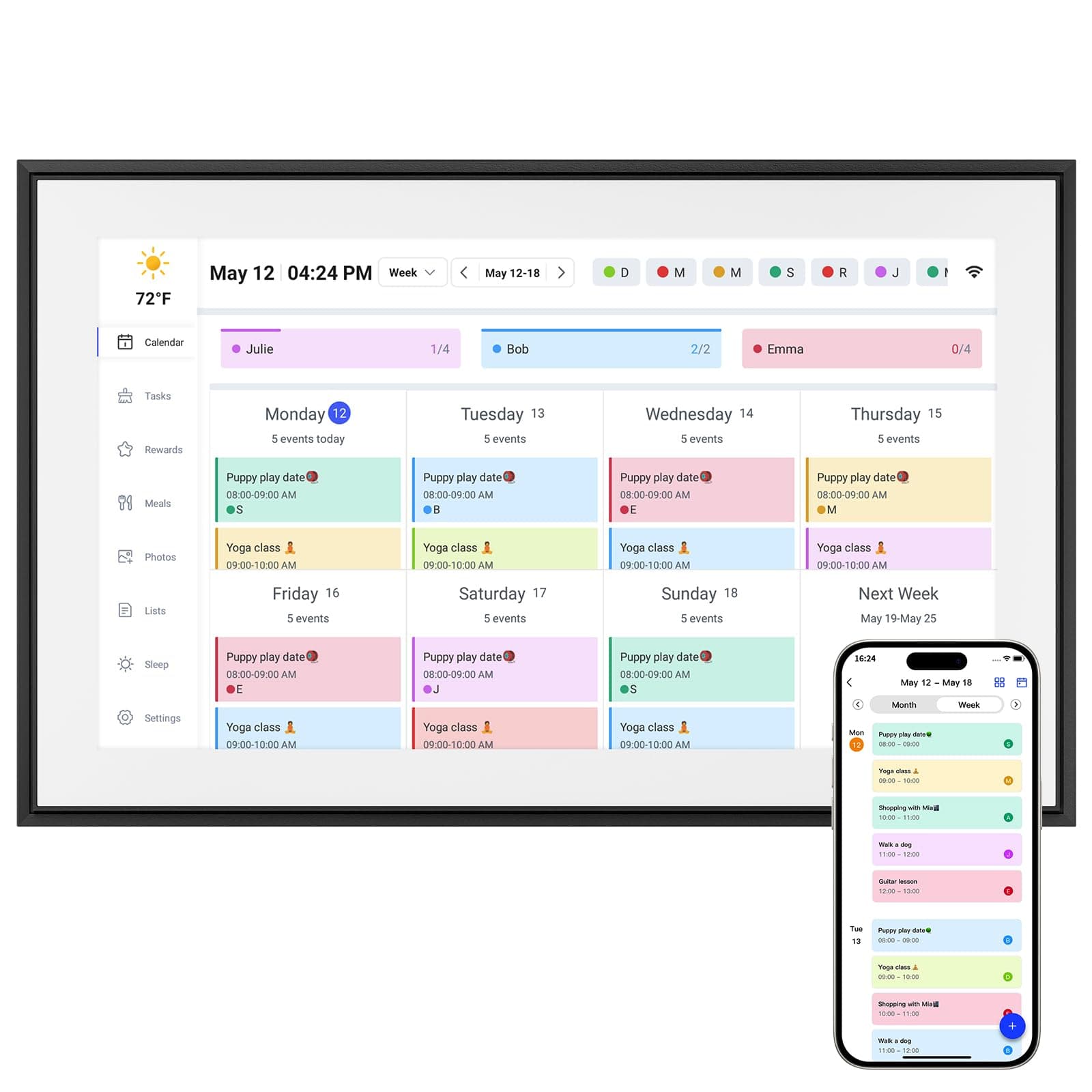 15.6 Inch Digital Calendar&Chore Chart, 32GB Electronic Calendar+ Smart Family Planner, IPS Touchscreen Wall Calendar For Your 2025 Daily Schedules, Share Photos/Videos, Include Desk Stand