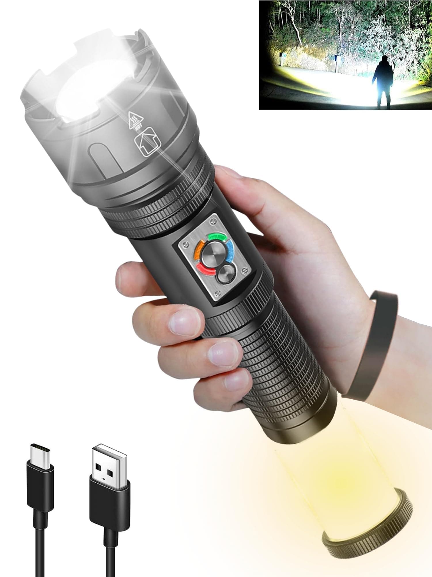 Metal C20 Rechargeable Torch Light High Power,6-8 Hrs Work time,Long Distance 1,2km Powerful Ultra Bright Led Torch Light/Zoomable Flash Light Long Range,Waterproof,Aluminium Body(Black)