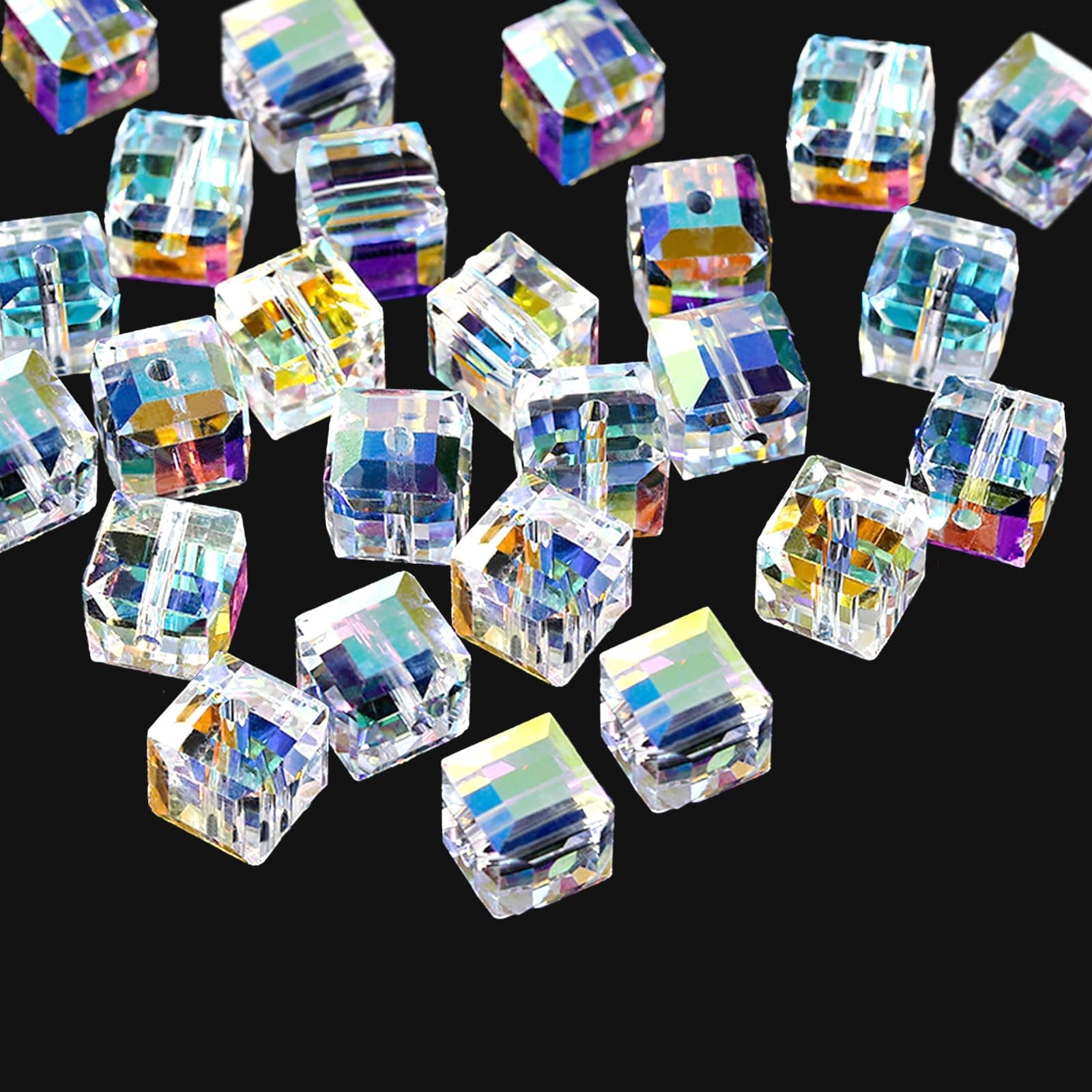 100 Pieces Crystal Cube Beads, 4mm Square Glass Beads for Jewelry Making, Clear Loose Beads Jewelry Crafts Making Supplies for DIY Bracelet Necklace Earring(4mm)