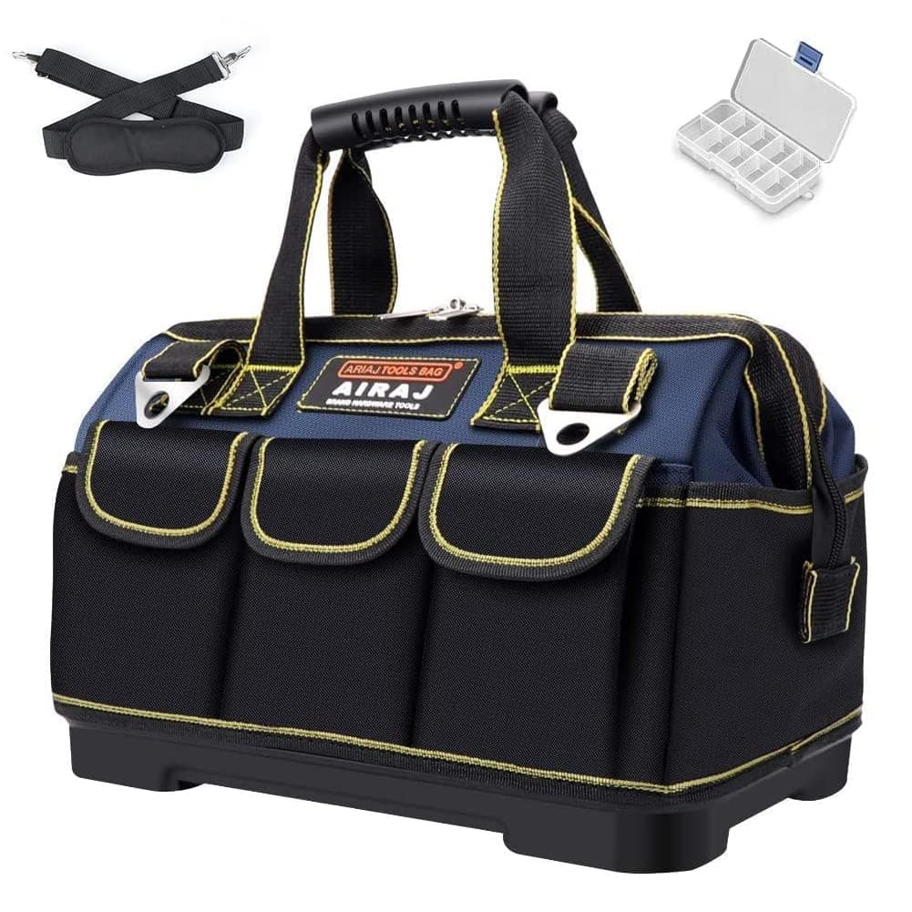 AIRAJ 18 IN Tool Bag Double Waterproof Fabric Large Storage Bag with Soft Padded Handle and Adjustable Shoulder Strap, Electricians Tools Tote (Blue & Black)