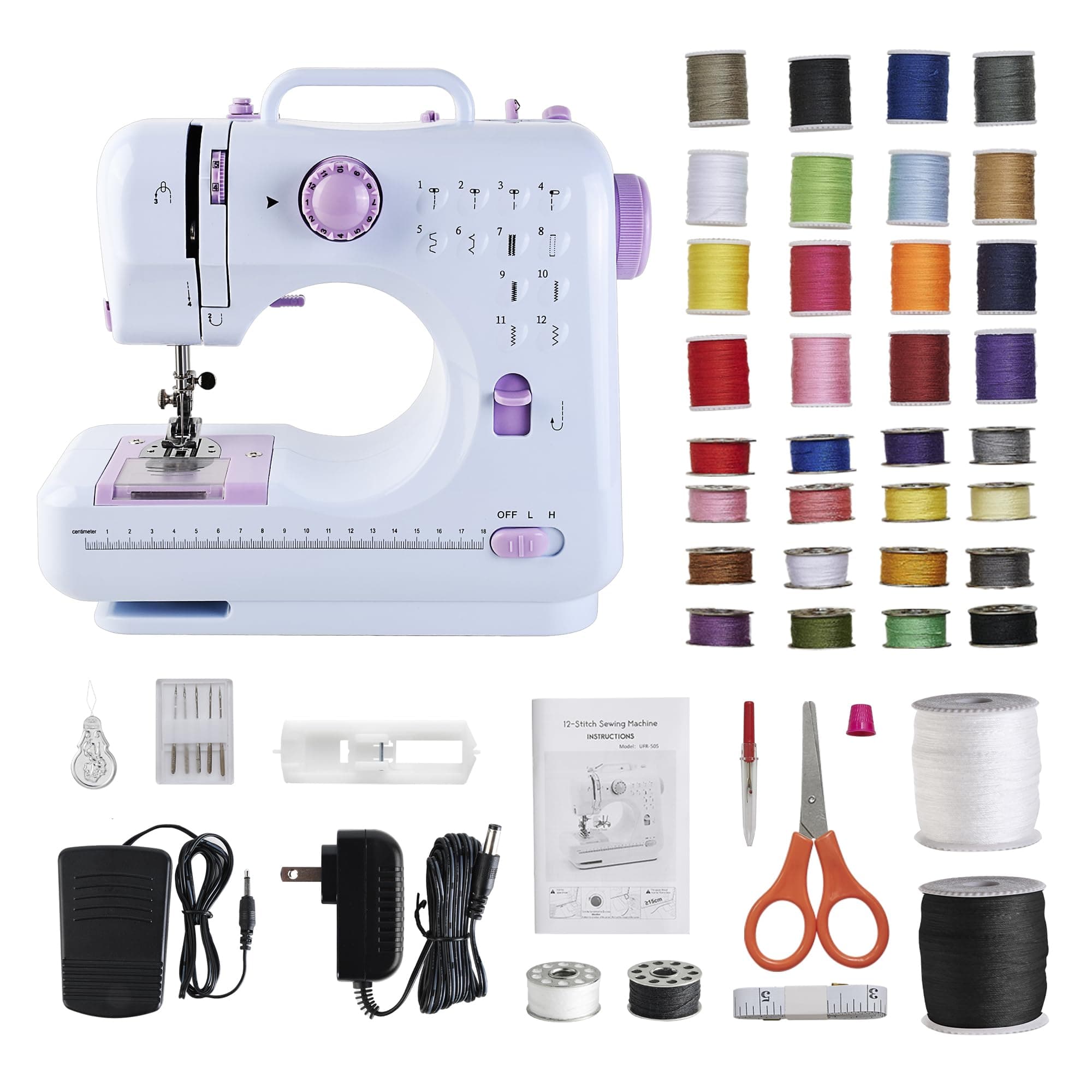 Sewing Machine for Beginners & Kids, Mini Portable Sewing Machines with 12 Built-in Stitch Patterns, 2-Speed Foot Pedal, Perfect for Teaching Daughter Granddaughter to Sew(with 27 Pieces Sewing Kit)