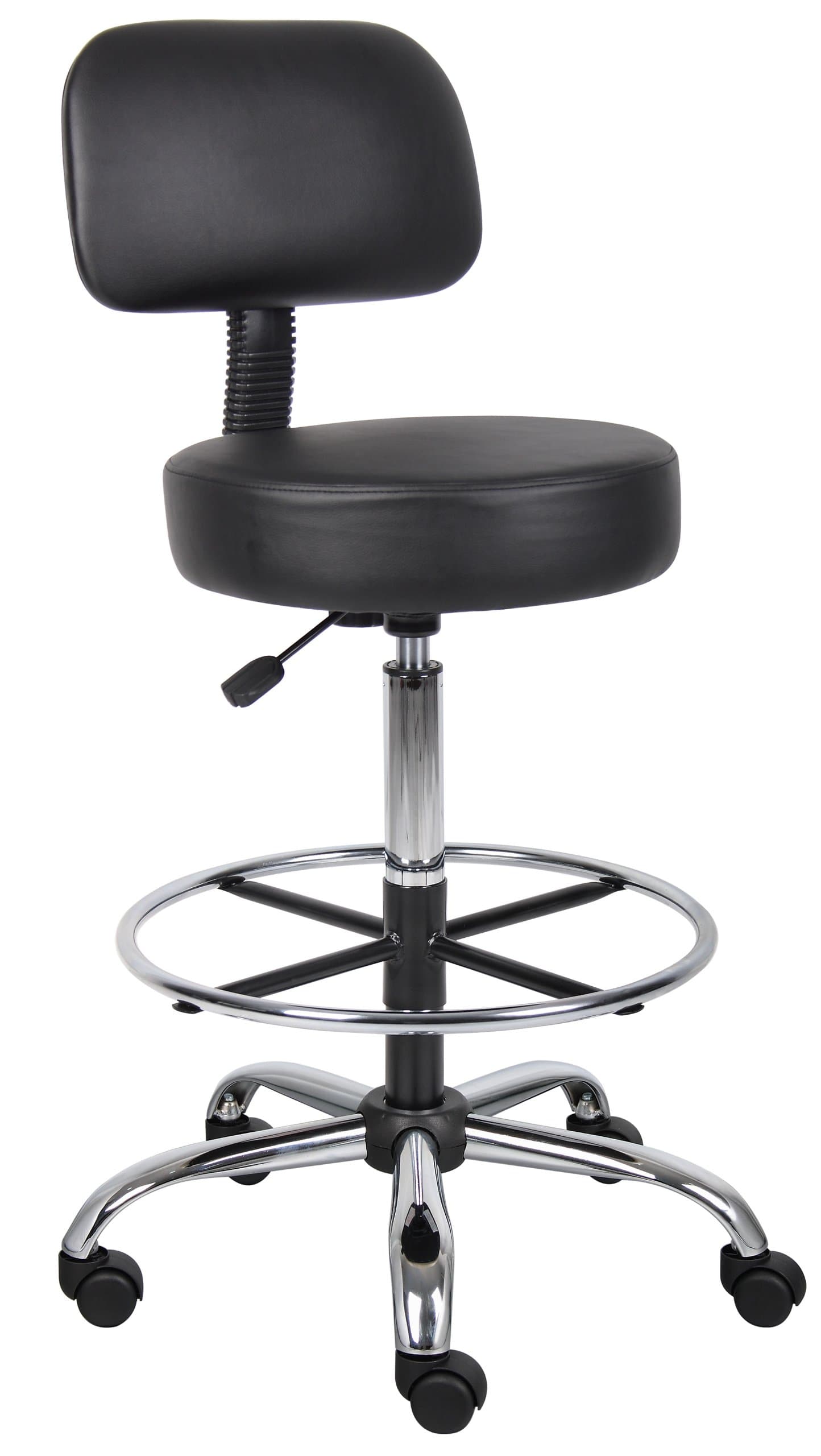 Boss Office Products Be Well Medical Spa Drafting Stool with Back, Black
