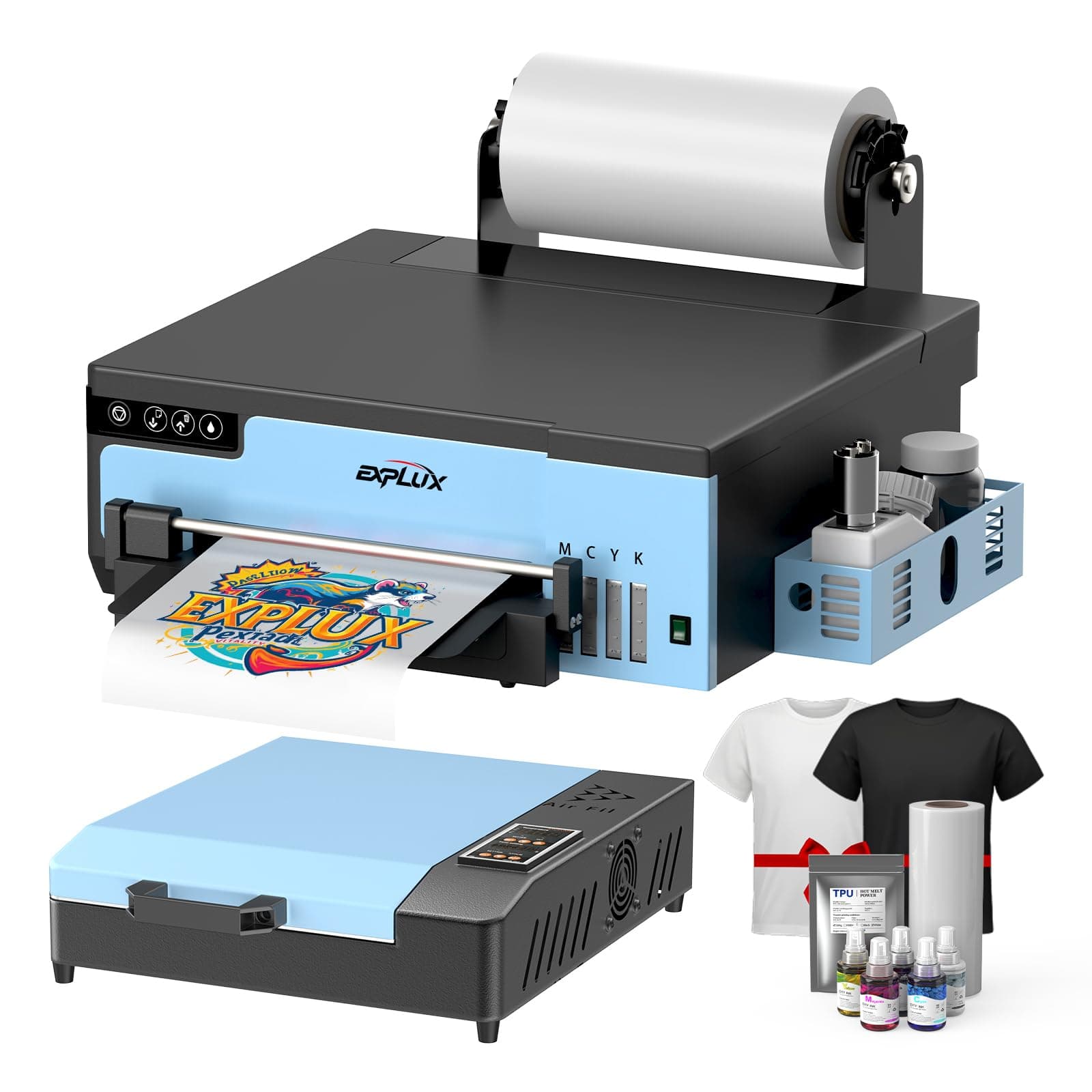 EXPLUX 2026 A4 DTF Printer,with XP600 printhead with Anti-Clogging Technology + 200% high Speed Printing,for DIY T-Shirt,Other Textiles,2-Year Ink Included(Printer+Oven)
