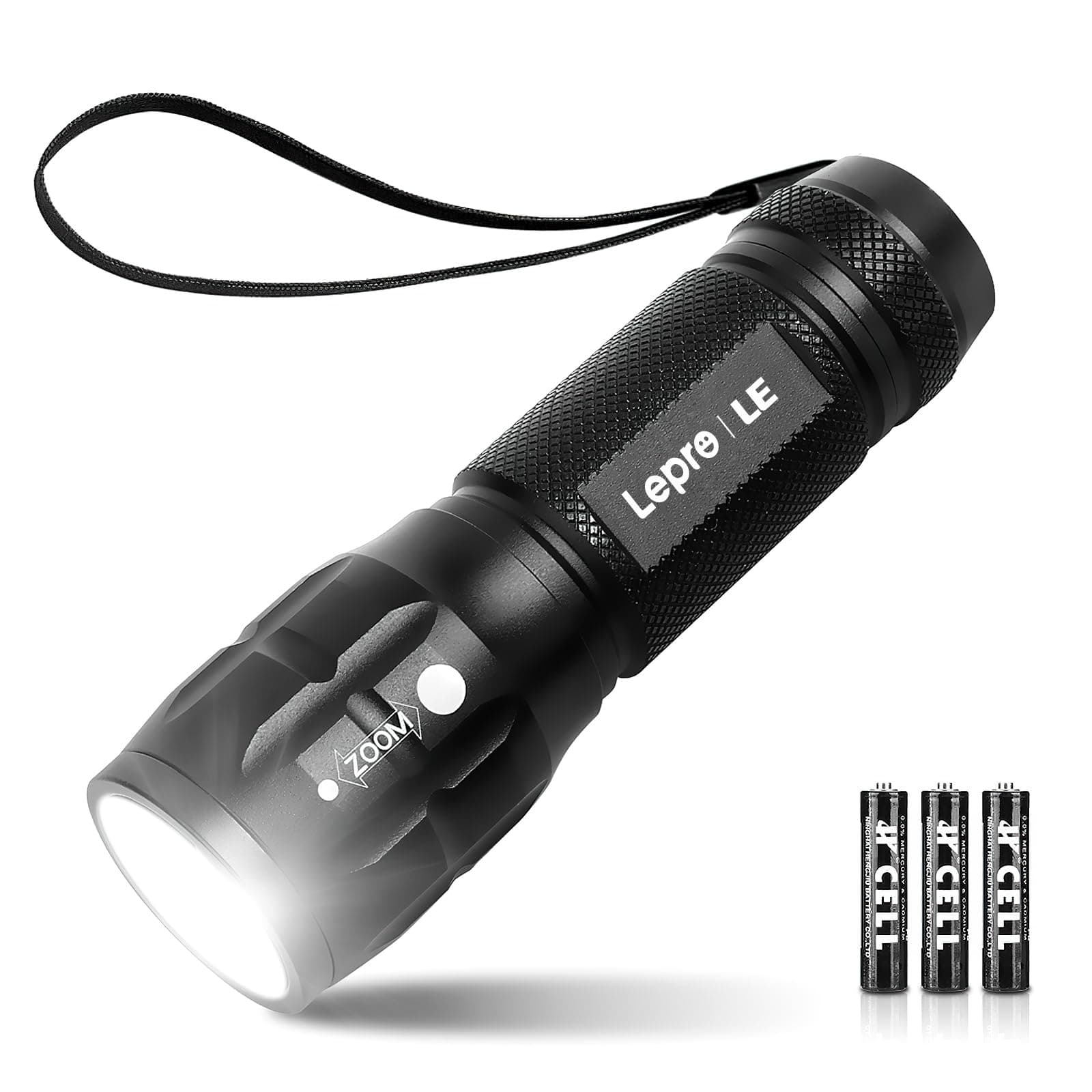 Lepro LED Torch Battery Powered, Small Bright Flashlight, Adjustable Focus, Water Resistant Pocket Torch, Lightweight Hand Torch for Power Cut, Camping, Dog Walking, Gifts for Kid Dad Men