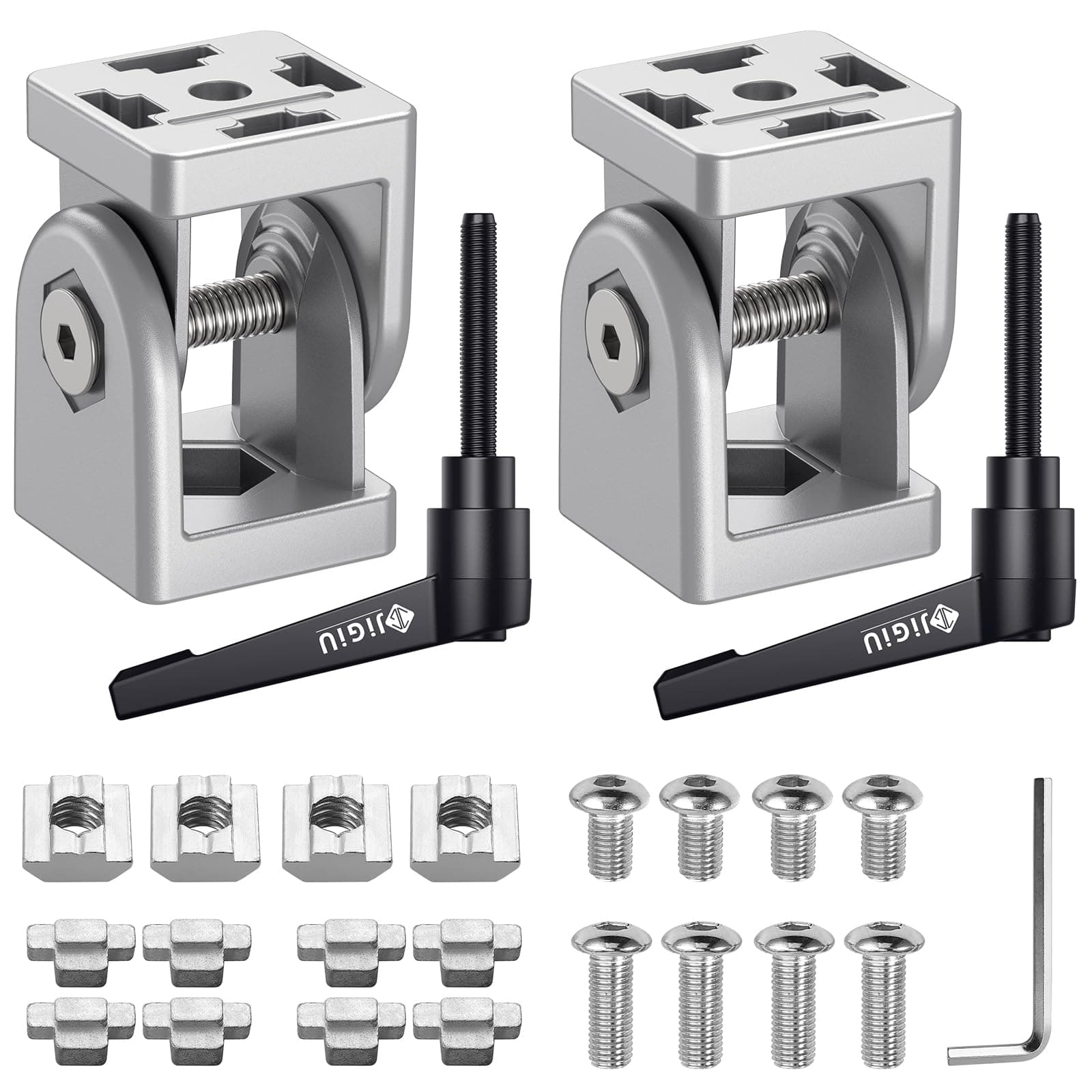 JiGiU 2 Pieces Joint Connector Extrusion Corner Connector 4040 Joint Aluminium Profile 180° Rotation Range Zinc Alloy with Lever and Mounting Accessories