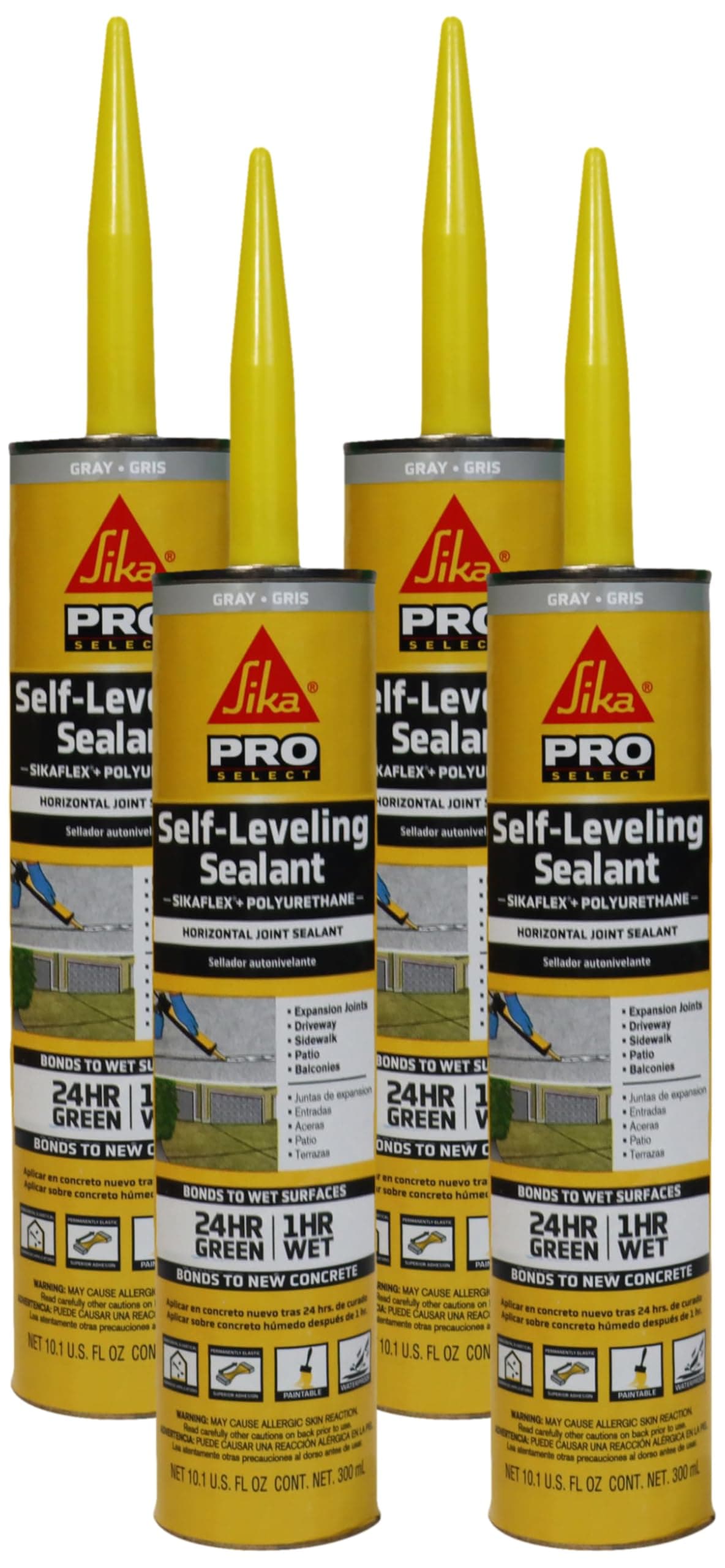 Sikaflex Self Leveling Polyurethane Sealant, Gray | Accelerated Curing | For Concrete Joints | Horizontal Application | 10.1 fl oz (4-Pack)