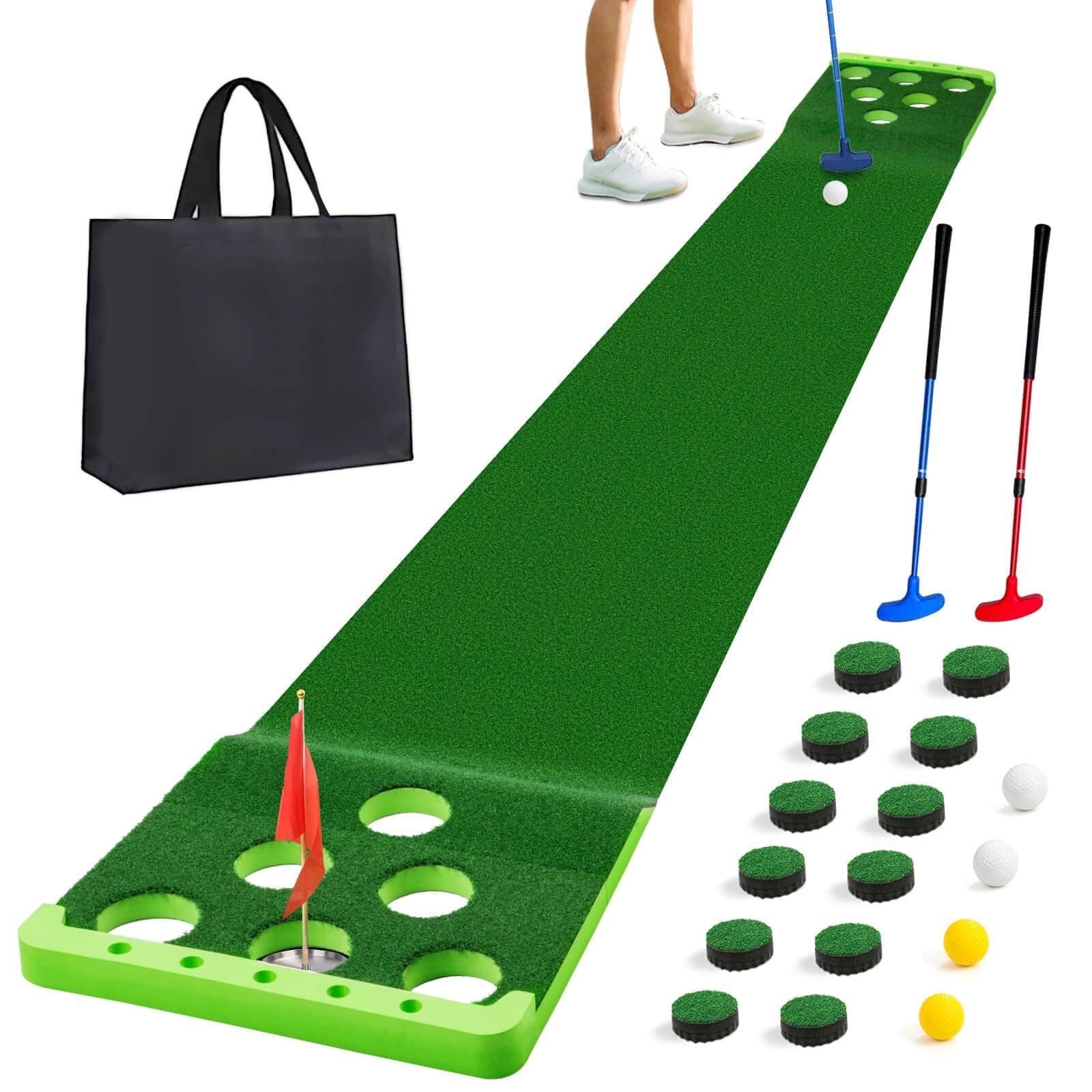 Golf Putting Game Set with Front Border for Indoor & Outdoor,Golf Putting Green Mat Include 4 Balls,1 Portable Bag,2 Flags&Cups,Practice Training Aid for Backyard,Party,Office