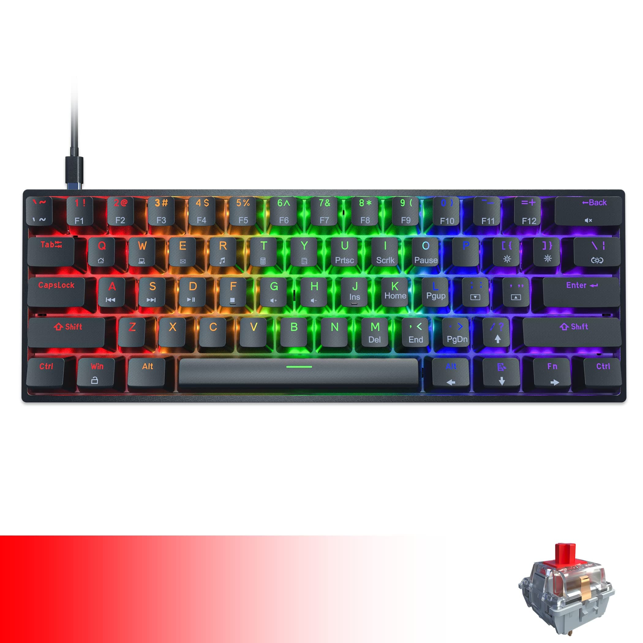 DIERYA 60% Mechanical Keyboard, DK61se Wired Gaming Keyboard with Red Switches,LED Backlit Ultra-Compact 61 Keys Mini Office Keyboard for Windows Laptop PC Gamer Typist?Black?