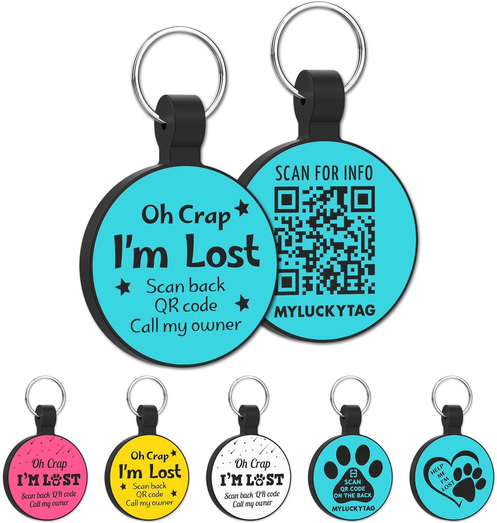 MYLUCKYTAG QR Code Silicone Pet ID Tag for Dogs and Cats, Online Profile, Location Alert Email, Digital Tag, Quiet and Durable Collar Tag, Engraved