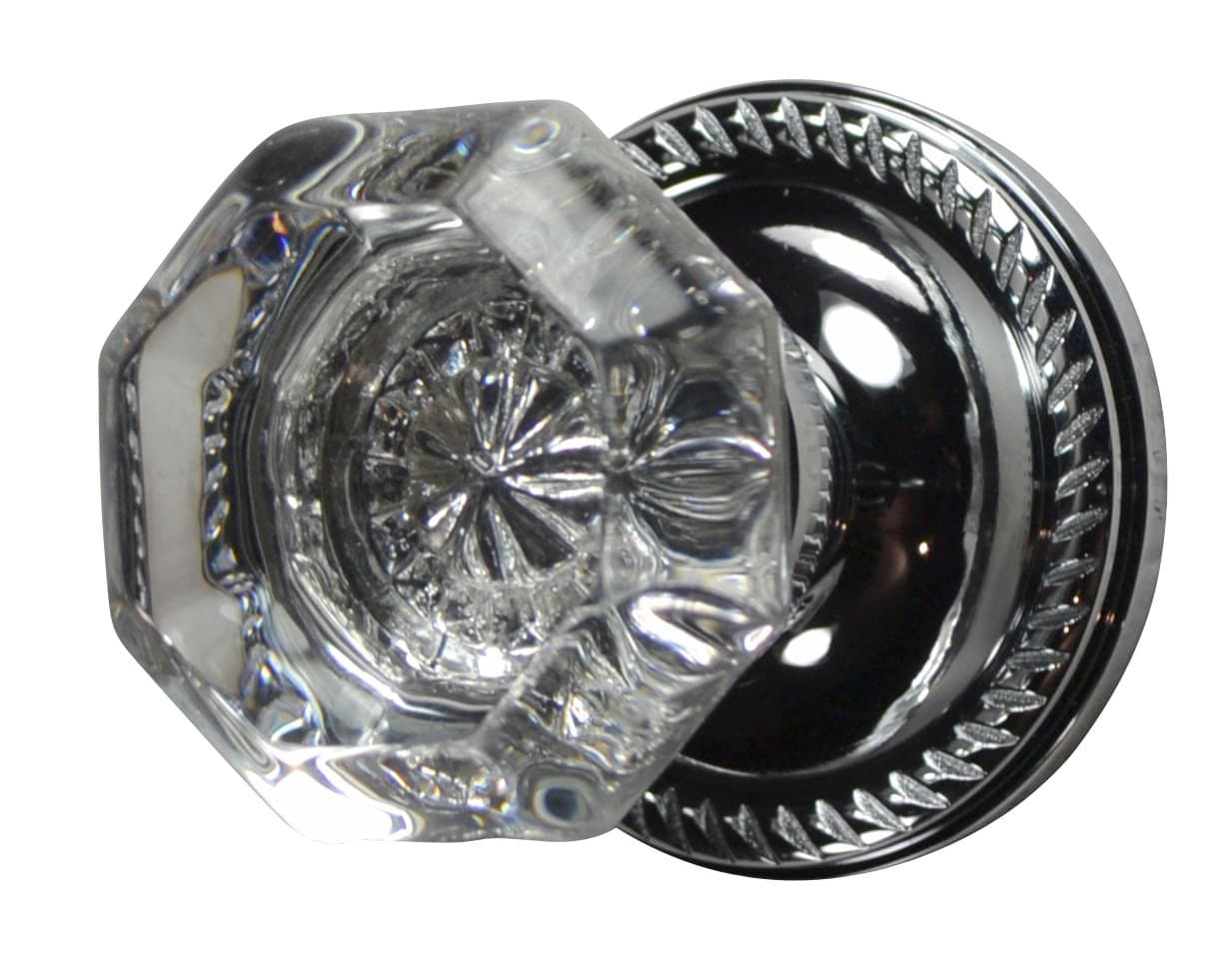 Copper Mountain Hardware Providence Octagon Real Crystal Door Knob Set with Georgian Roped Rosettes in Polished Chrome (Passage Hall/Closet)