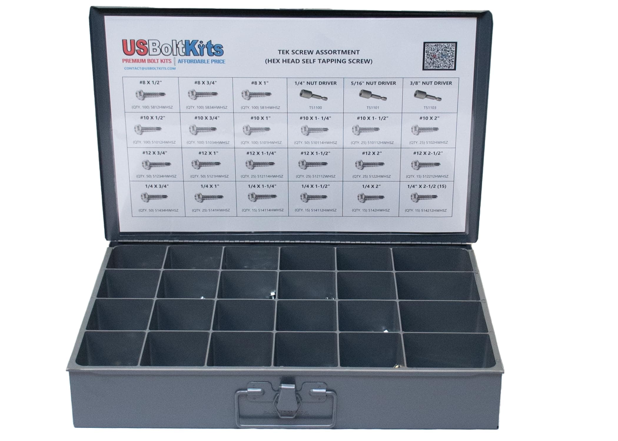 Tek Screw Assortment-1028 Pieces (Hex Washer Head Self Drilling) with Nut Drivers