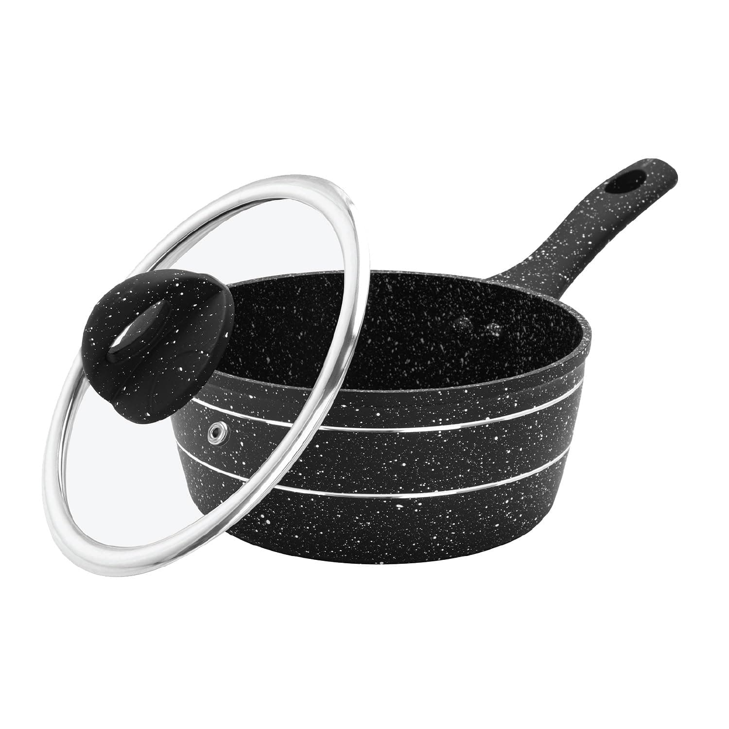 Saucepan 20Cm | Induction Safe Sauce Pot with Tempered Glass Lid | Forged Aluminium Cookware with 5-Layer Non-Stick Granite Coating Cooking Pot | PFOA Free Dishwasher Safe | Terranox Series