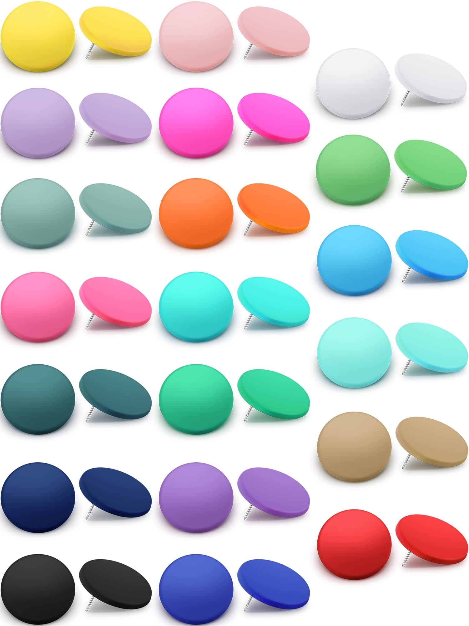 Epakh 20 Pairs Round Button Earrings Large Circle Acrylic Stud Earrings Disc Geometric Earrings Solid Color Retro Neon Button Earrings for Women Girls