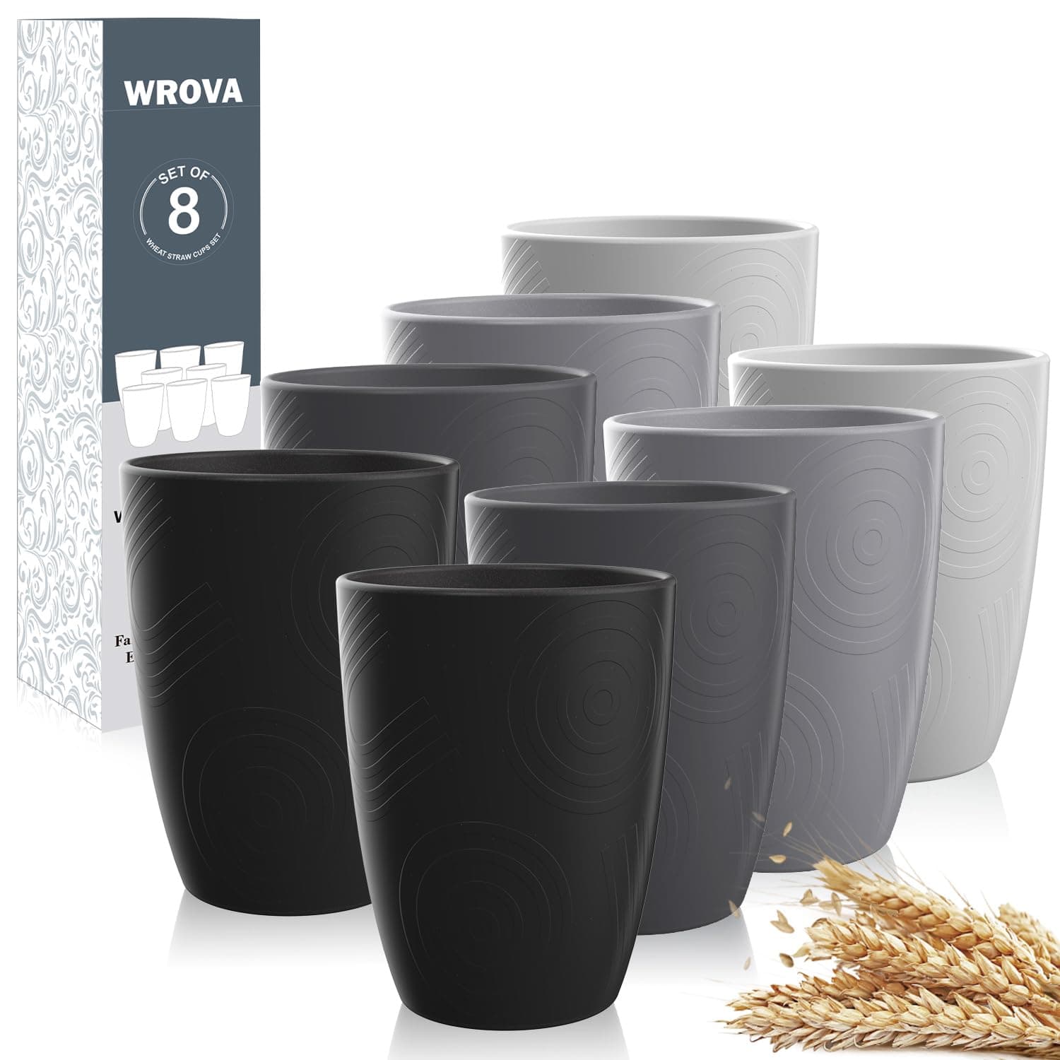 Wrova Wheat Straw Cups 8 PCS Good Alternative to Plastic Cups 12 oz Unbreakable Drinking Cup Reusable Dishwasher Safe Water Plastic Glasses Kids Tumbler with 4 Colors