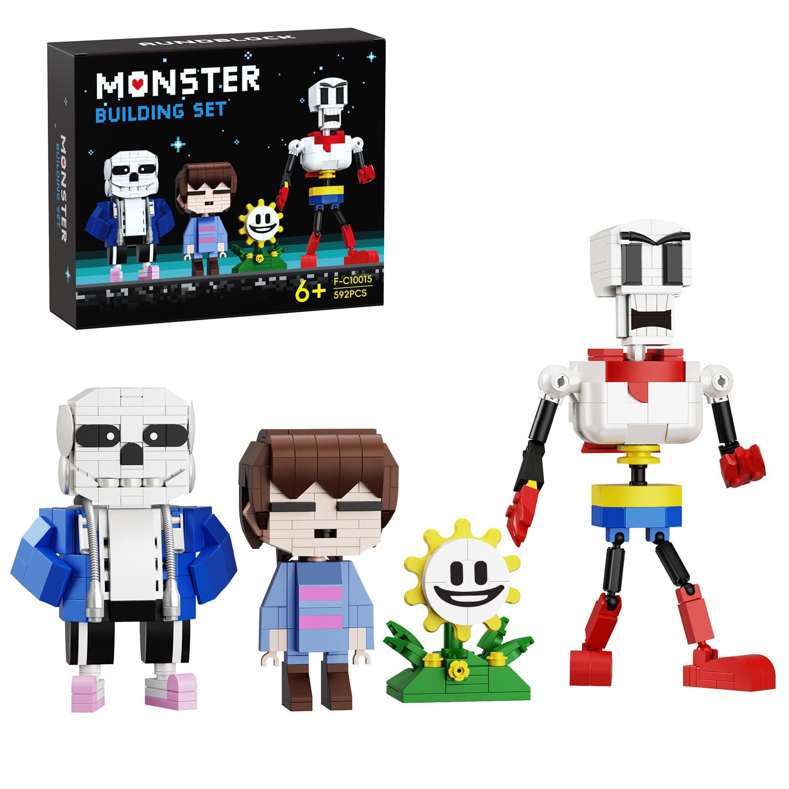 Undertale Action Figures Building Set 4 in 1, Horror Game Blue and Red Skull Anime Character Building Toys Kit, Compatible with Lego, for Boys Grils Kids Age 6+ (592 PCS)