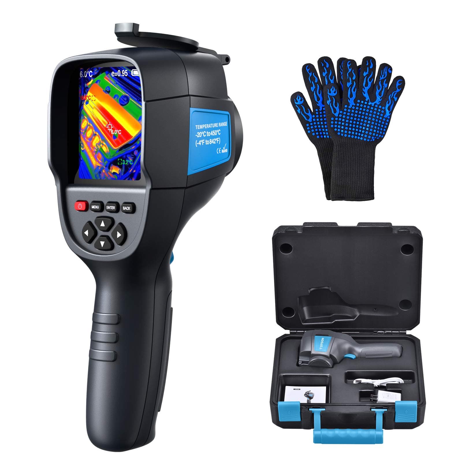 Thermal Camera, Thermal Imager ITC629 35200 Pixels Thermal Imaging Camera -4°F to 842°F Range, 220×160 Resolution Infrared Camera 9Hz Refresh Rate - Insulation Gloves as Gift