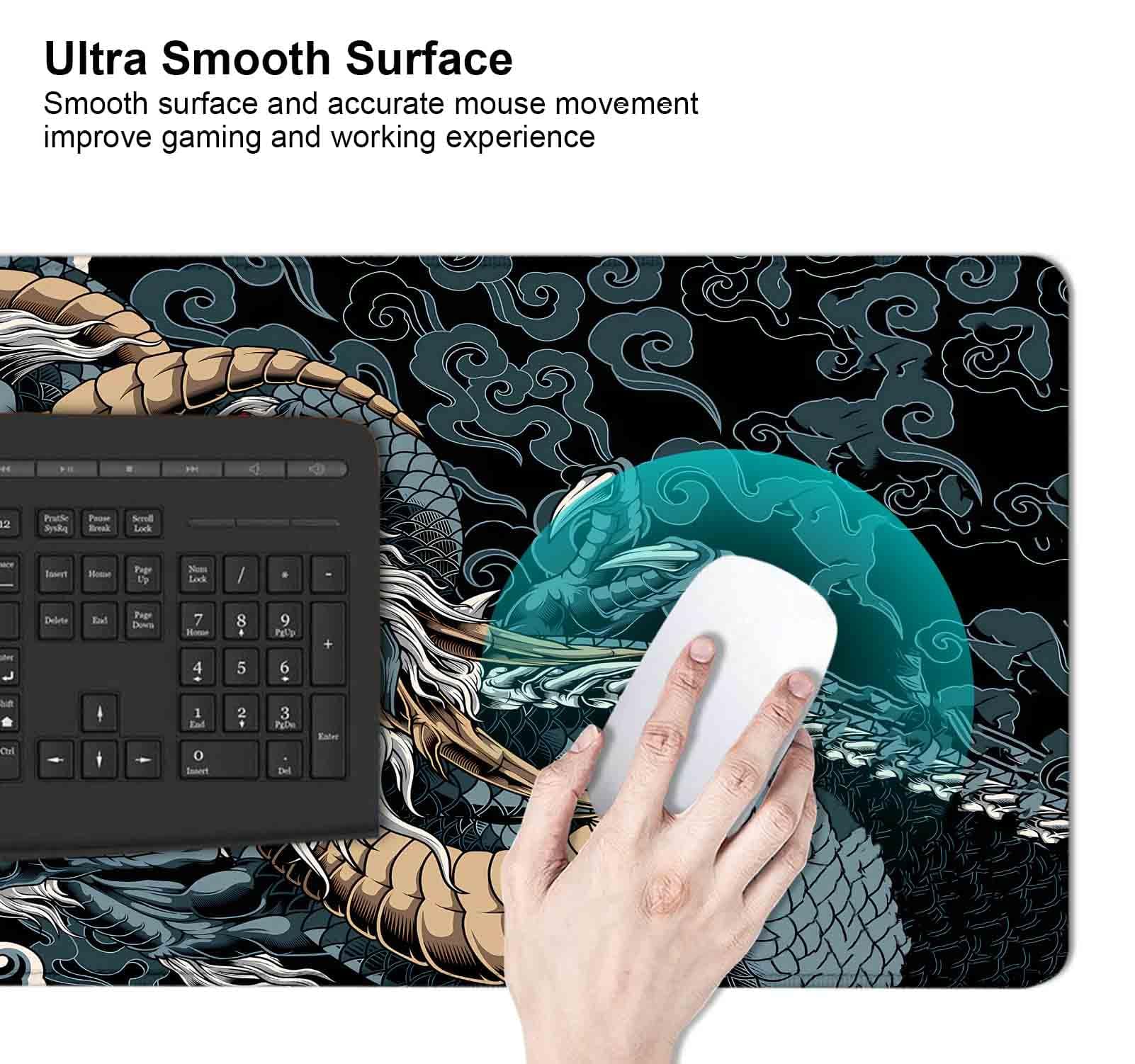 Extended Large Gaming Mouse Pad with Stitched Edges, Japanese Black Dragon Desk Mat for Computer, Non-Slip Big Mouse Pad with Keyboard Pad for Work, Gamer, Office, Home - 35.4 x 15.7 in