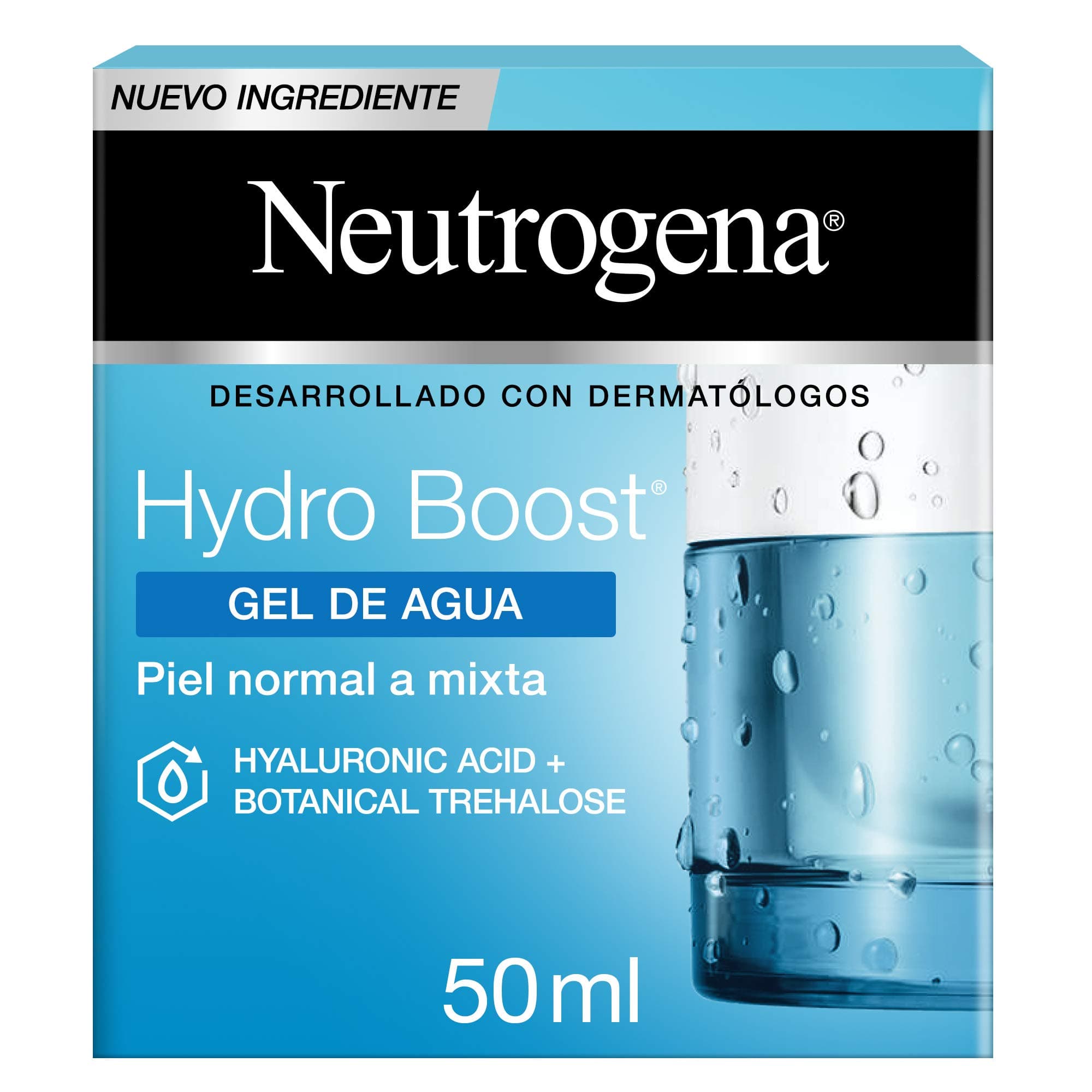 Neutrogena , Hydro Boost Water Gel, Normal to Mixed Skin, Long-lasting Non-Oily Hydration, with Hyaluronic Acid and Trehalose of Natural Origin, Developed with Dermatologists, 50 ml