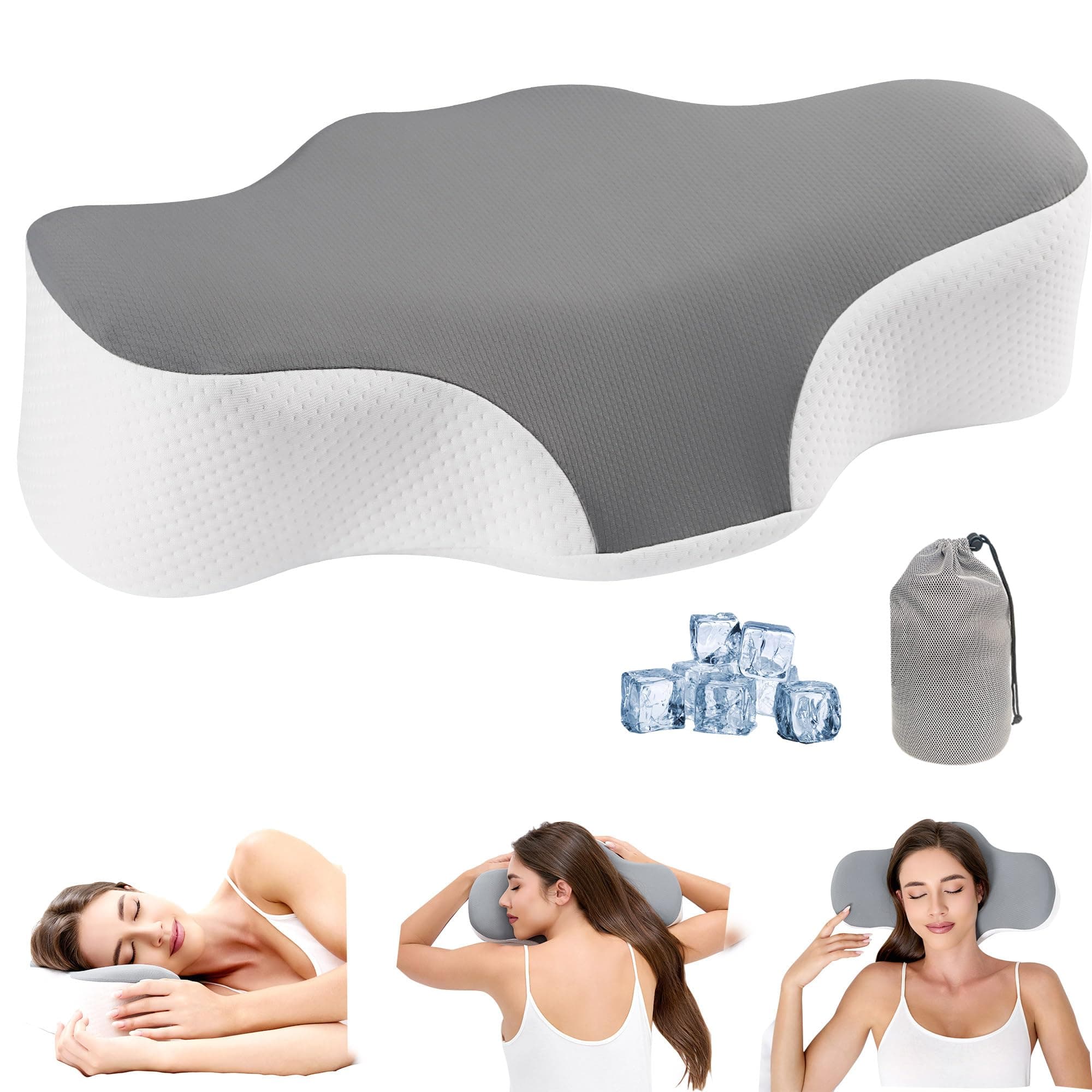 Bespilow Travel Camping Pillow for Sleeping - Memory Foam Cervical Neck Support Pillow for Pain Relief, Compact Compressible Contour Pillows with Cooling Cover & Storage Bag for Backpacking, Road Trip
