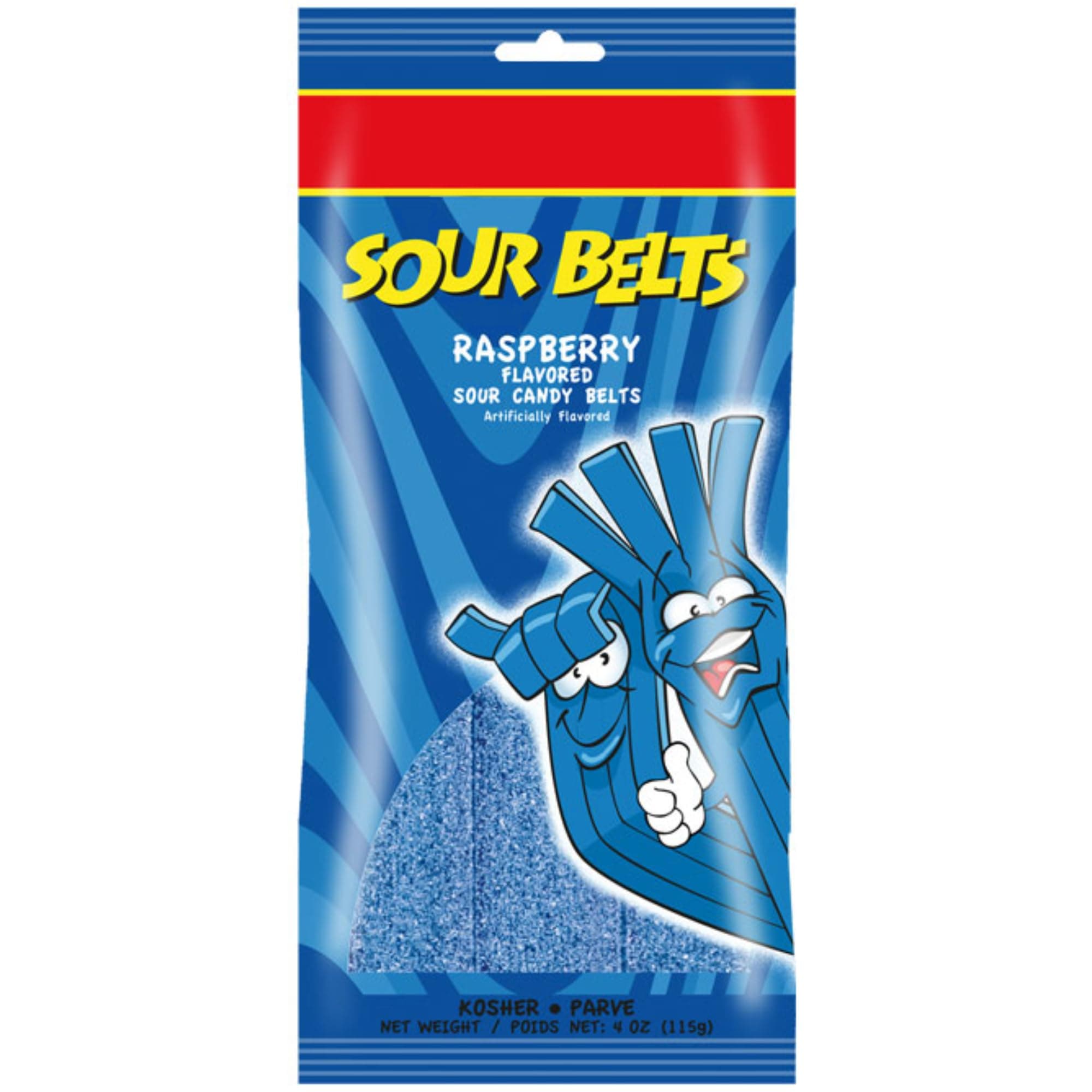 Raspberry Sour Belts - Vibrant & Tangy Blue Raspberry Sour Strips - Non GMO, Vegan & Kosher Blue Raspberry Sour Candy - 4 Ounce Pack